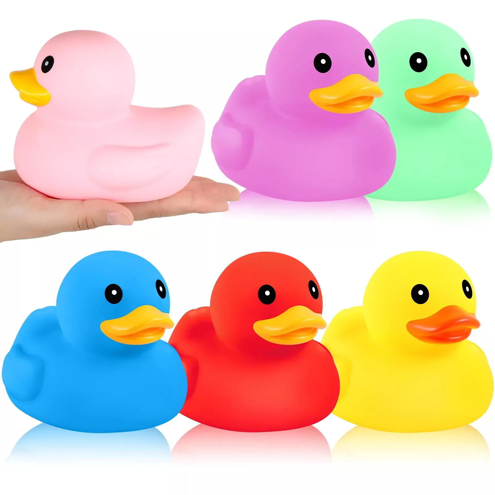 Deekin Rubber Duck Bath Toy Set, 5 Inch, 6 Pack, Bright Colors