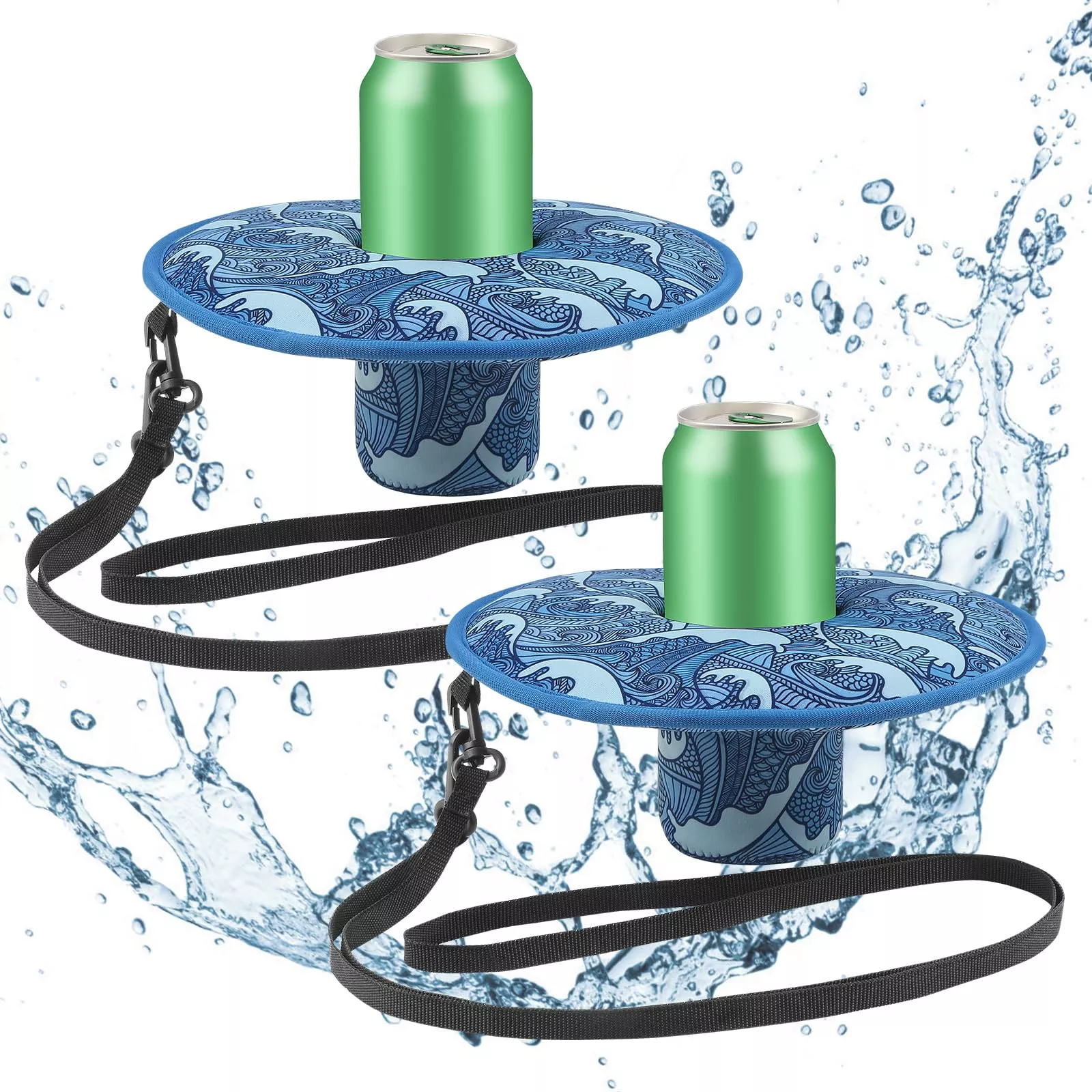 Desing Wish Floating Drink Holder for Pool, 2 Pack, Sea Wave, Medium