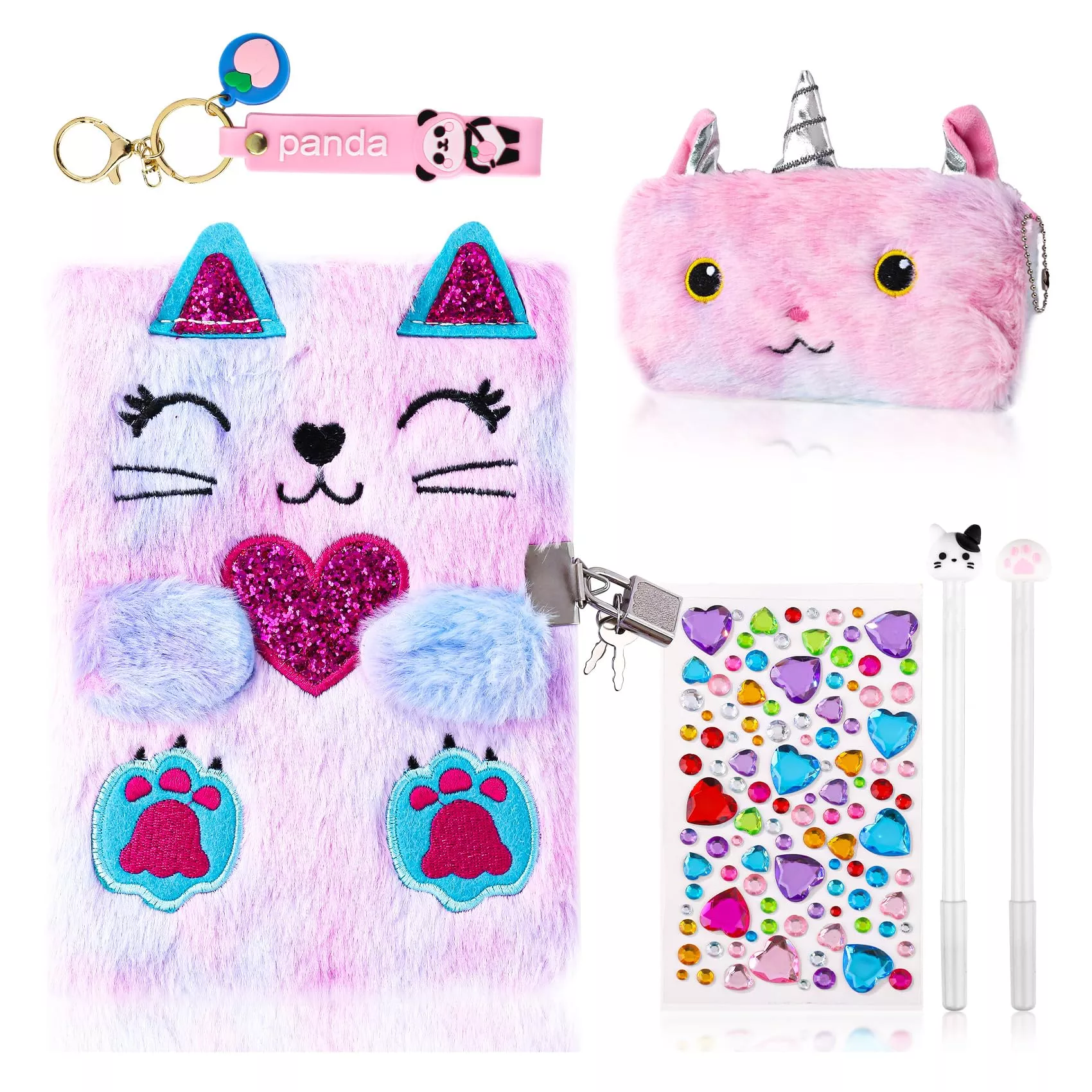 DHQH Cat Diary with Lock for Girls, Plush, 8.4x6.