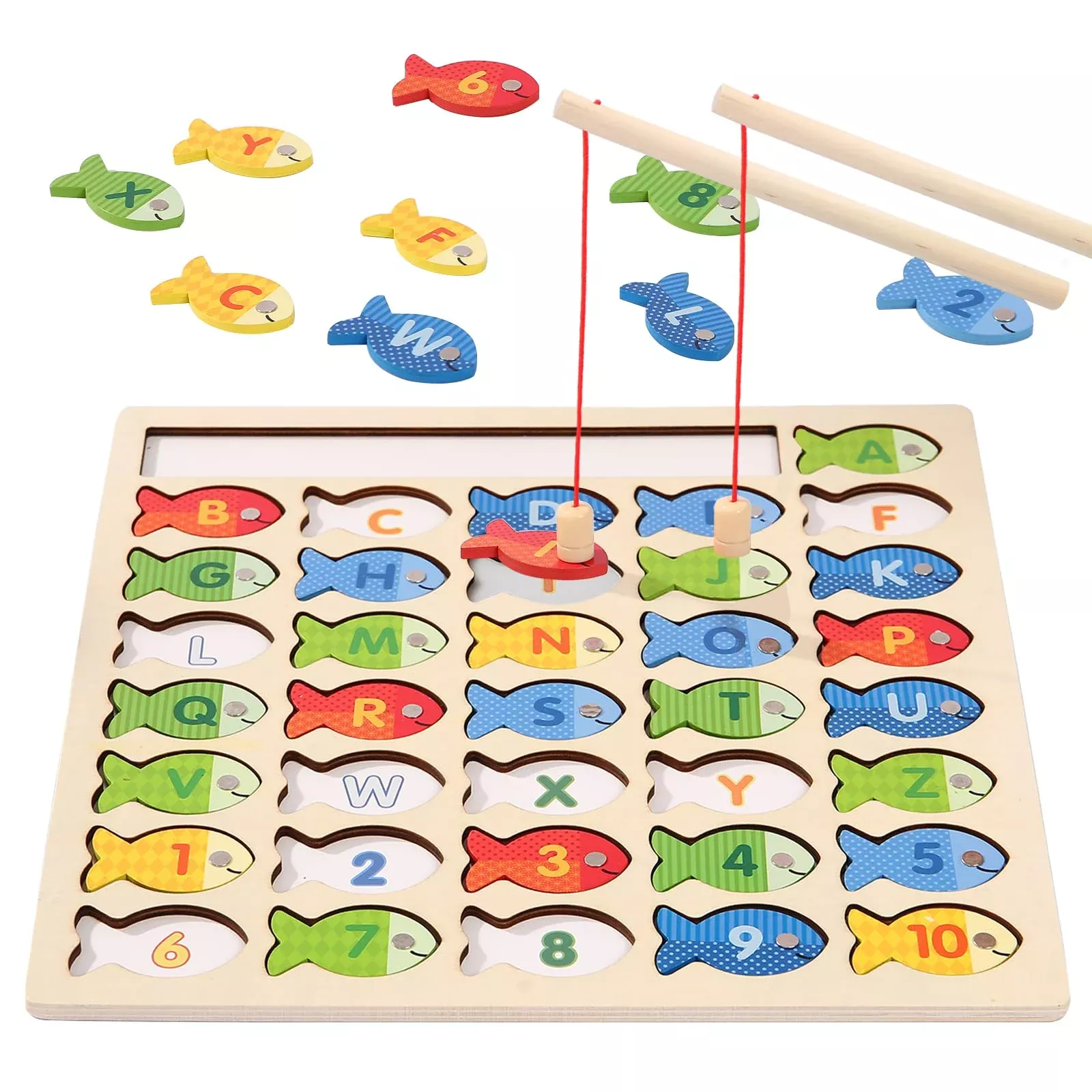 Diaodey Wooden Magnetic Fishing Game for Toddlers, Multicolored, 26 Fish