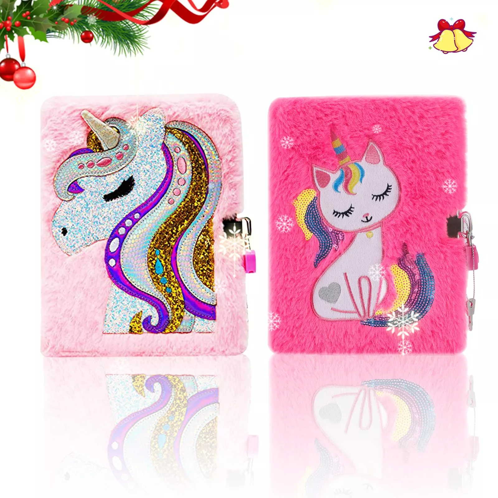 DICVUTE Unicorn Cat Plush Diary Notebook for Kids, 64 Pages, H Color