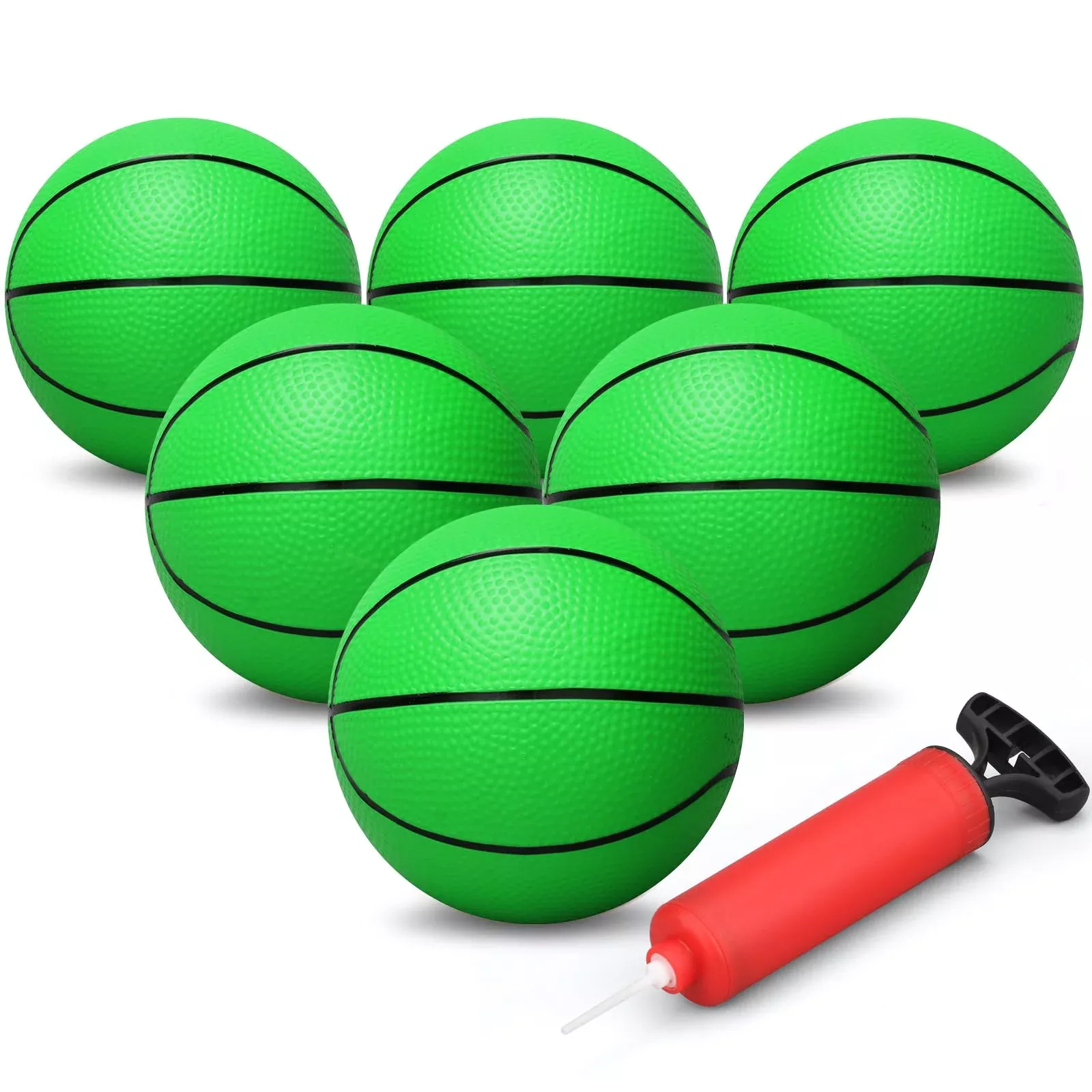 Dilabnba Mini Rubber Basketballs 6" Green Set of 6 with Pump