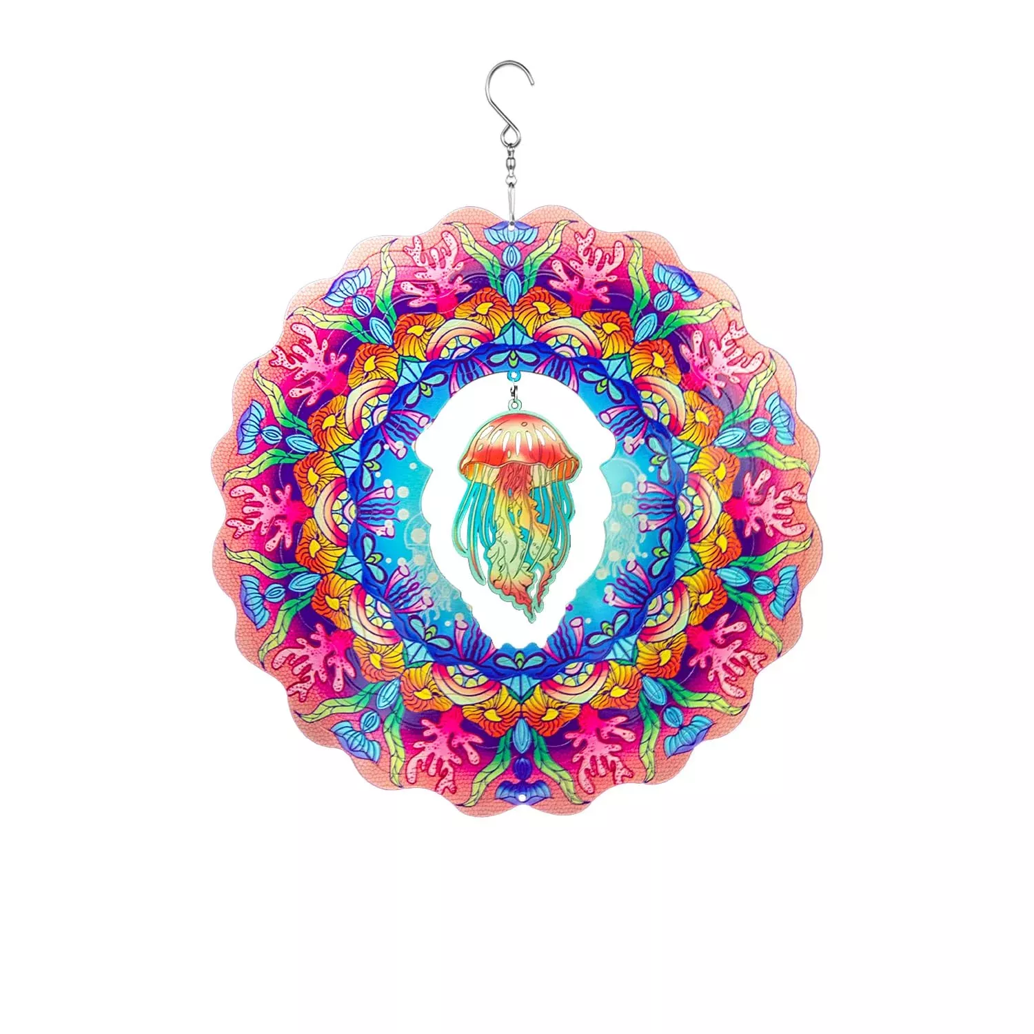 Dinoneyi Jellyfish Wind Spinner with 3D Visual Effect, Stainless Steel