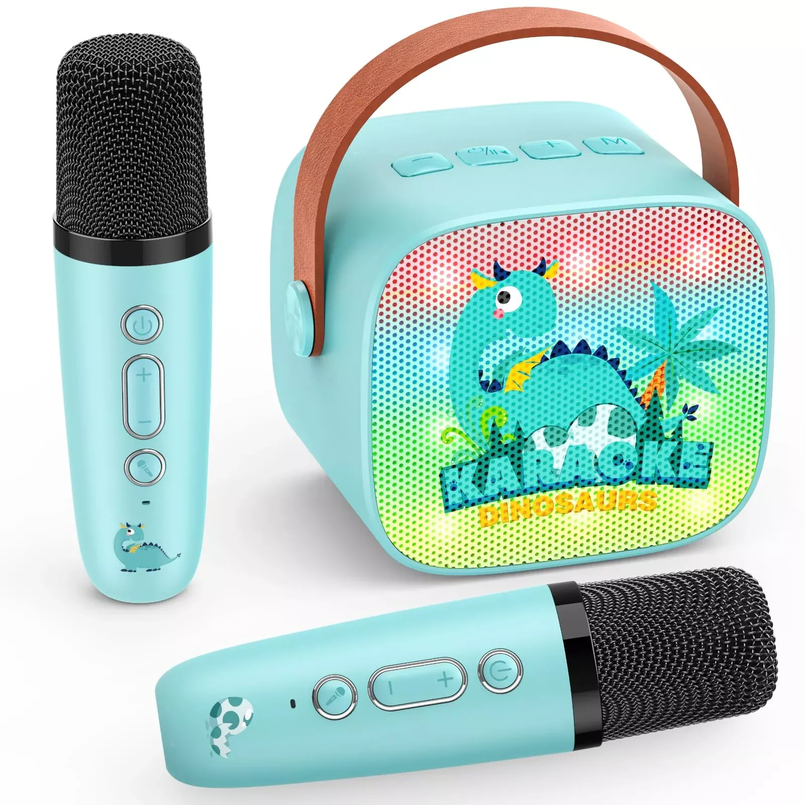 Dinosaur Karaoke Microphone Machine Toys: Colorful Led Portable Blueto
