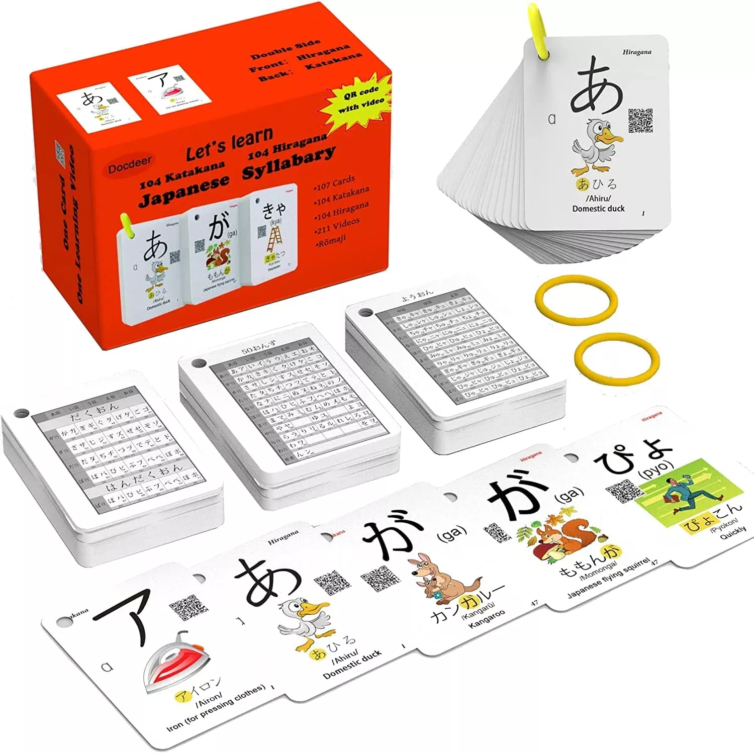 Docdeer Japanese Flash Cards for Beginners - Hiragana & Katakana, Medium