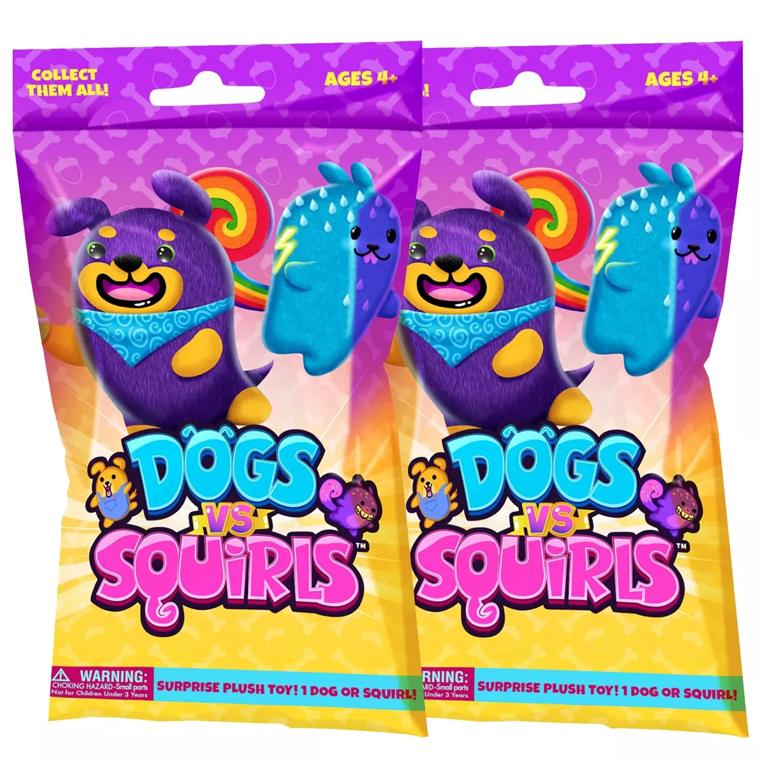 Dogs Vs Squirls - Mystery Bag - 2Pk - 4' Super-Soft & Bean-Filled Plus
