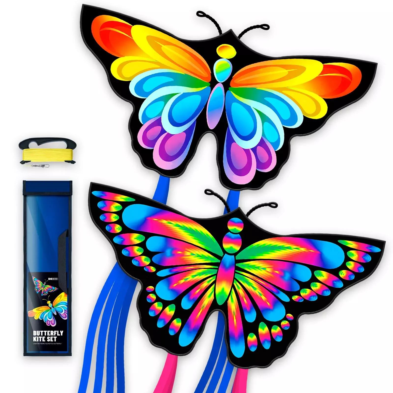 Doinfly 2 Butterfly Kites Set 55" Durable Fabric for Outdoor Fun