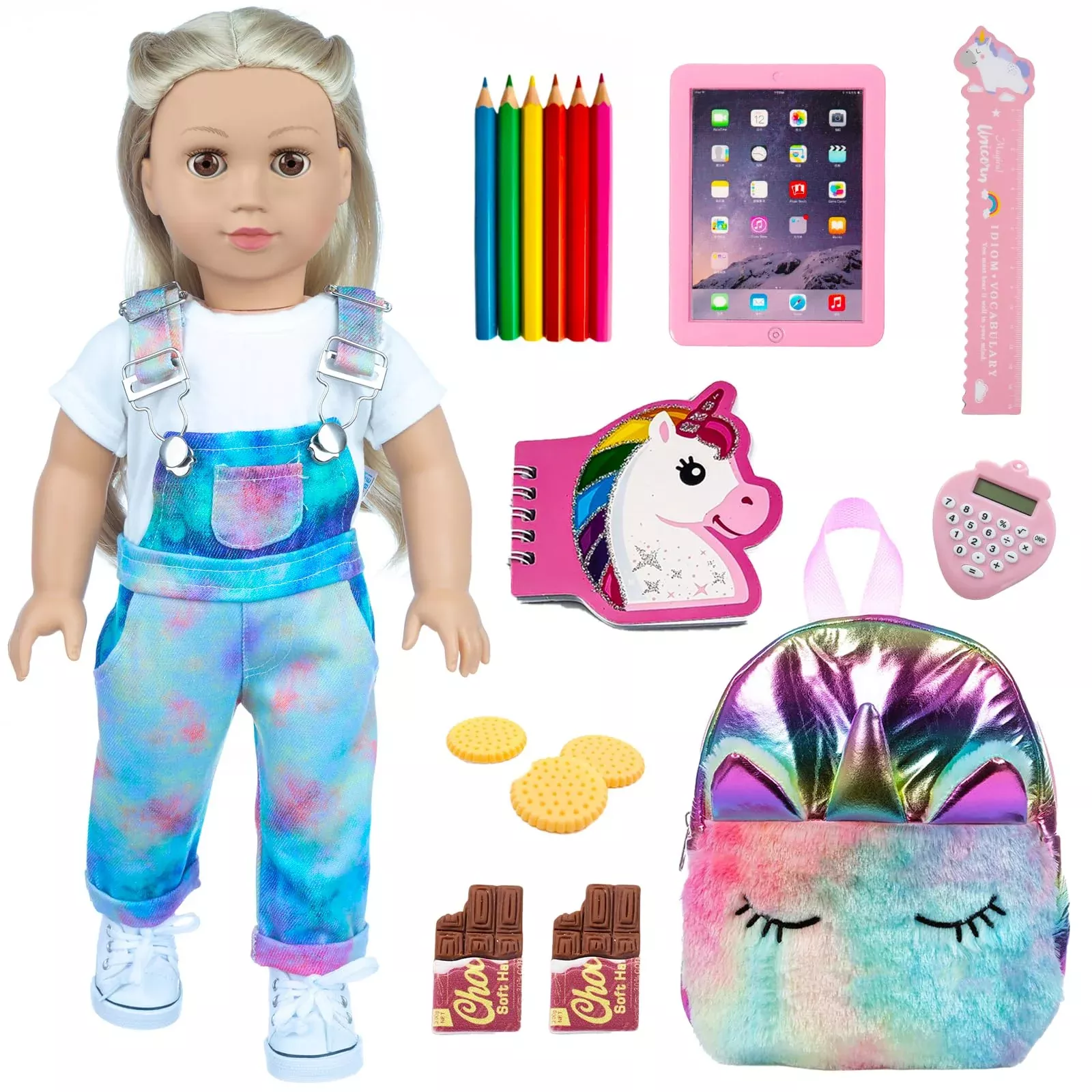 DONTNO 18 Inch Doll Accessories School Supplies Set - 17 Pcs