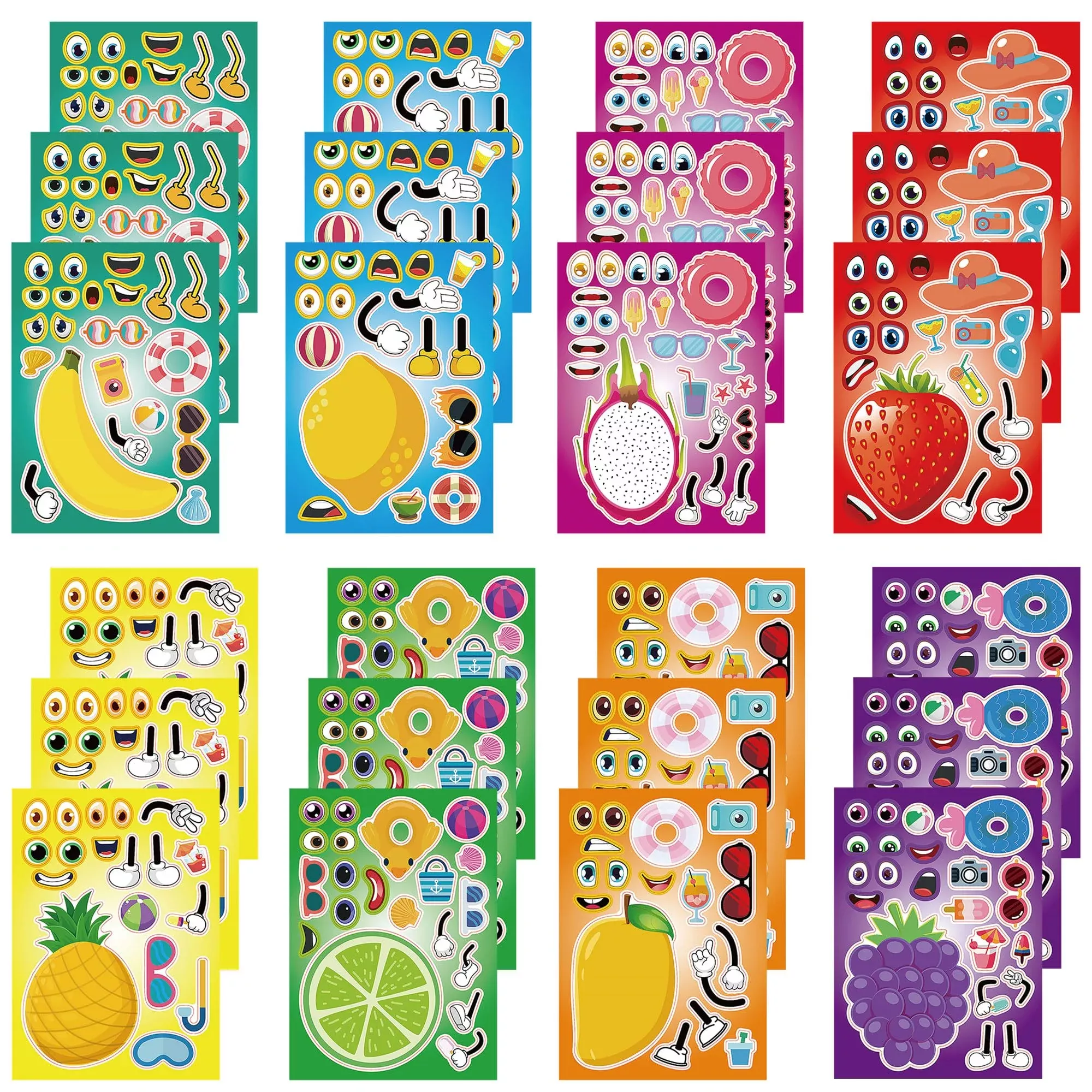 Dorgua Fruit Theme Make-A-Face Stickers, 24 Sheets, DIY Crafts
