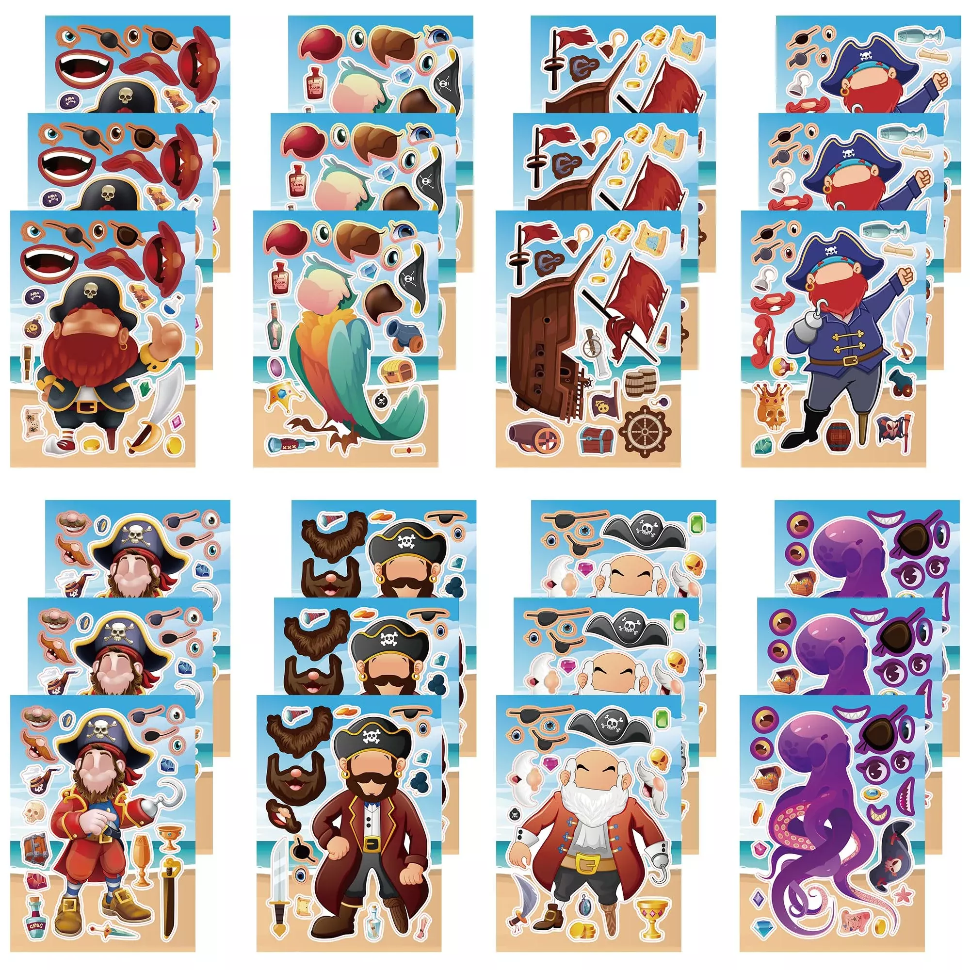 Dorgua Pirate Theme Make-a-Face Stickers, 24 Sheets, 21x