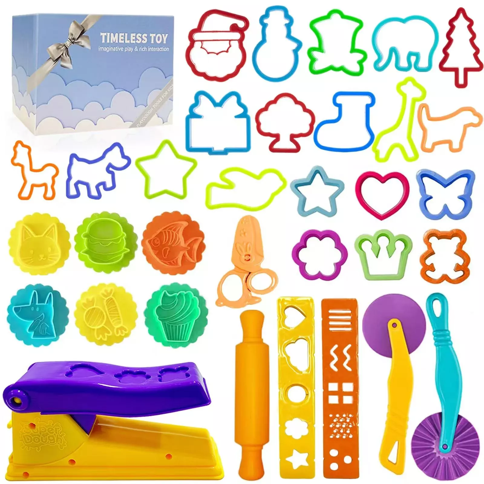 Dough Play Tools For Kids- Dough Accessories Molds Stamps Cutter Sciss