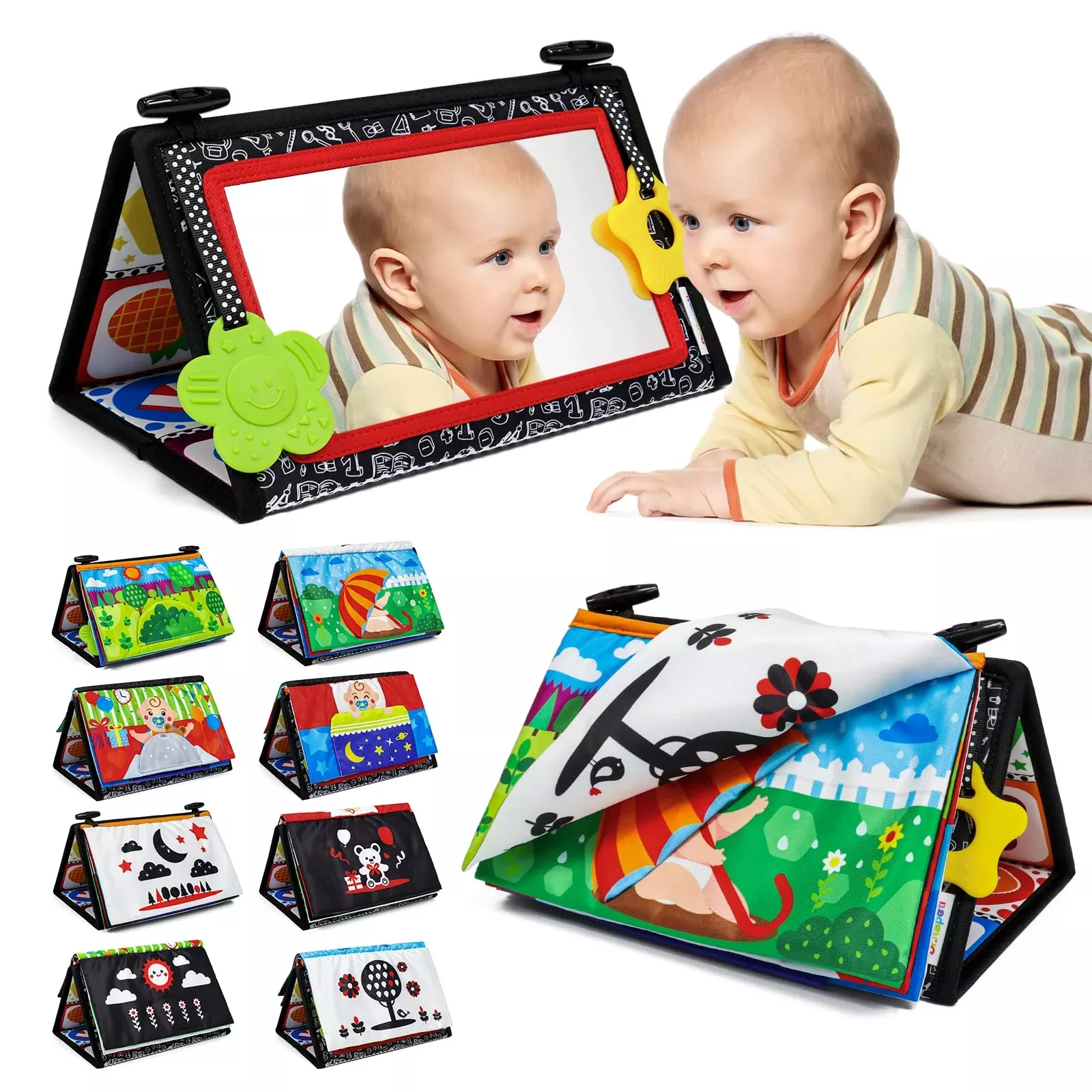 Dr.Rapeti Tummy Time Floor Mirror with Cloth Book - Black and White