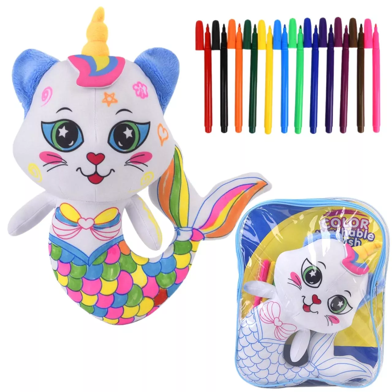 DRAWMYTOY Doodle Plush Toy for Kids 3-6, White,