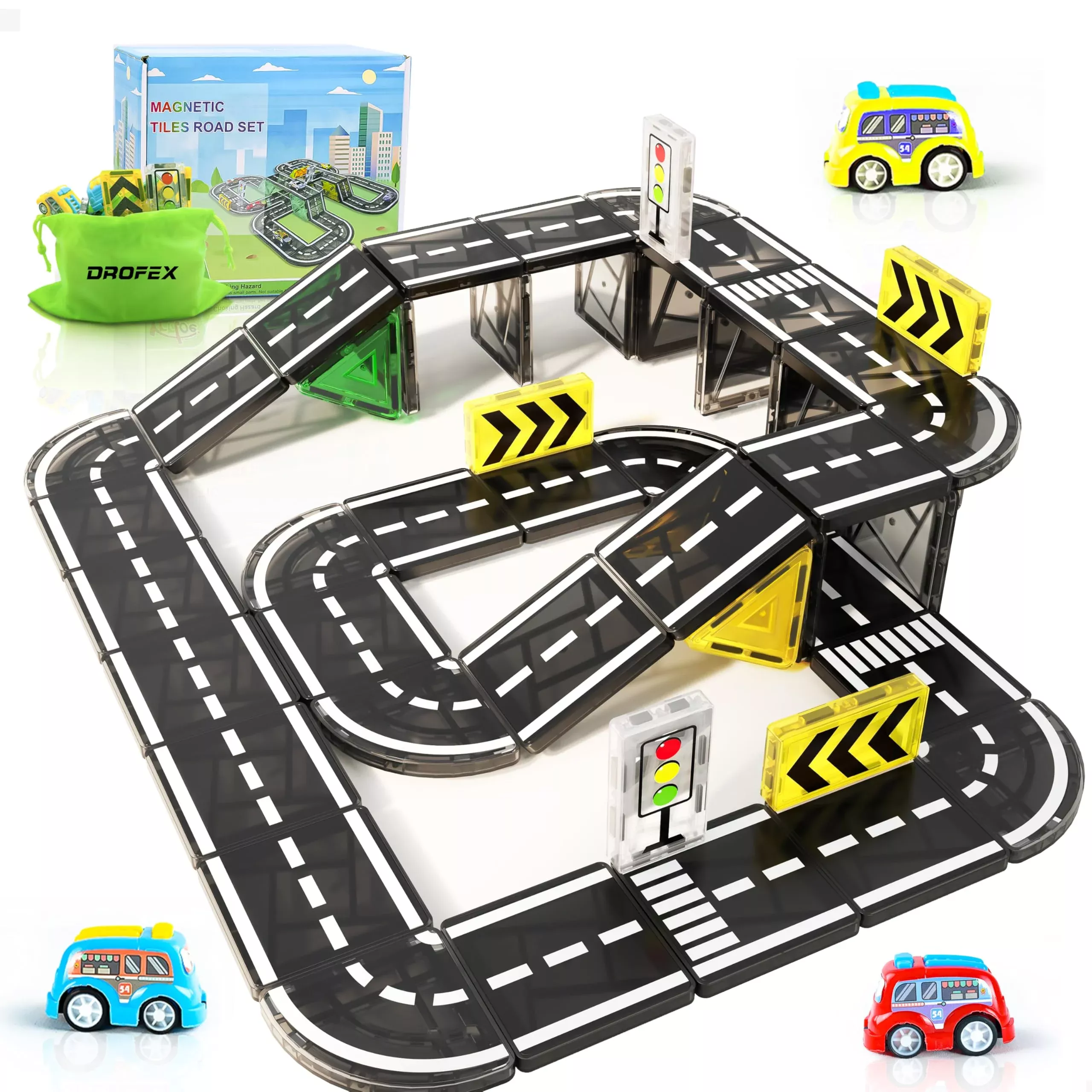 Drofex Magnetic Road Set, Medium, Multi-colored, 42 Pieces