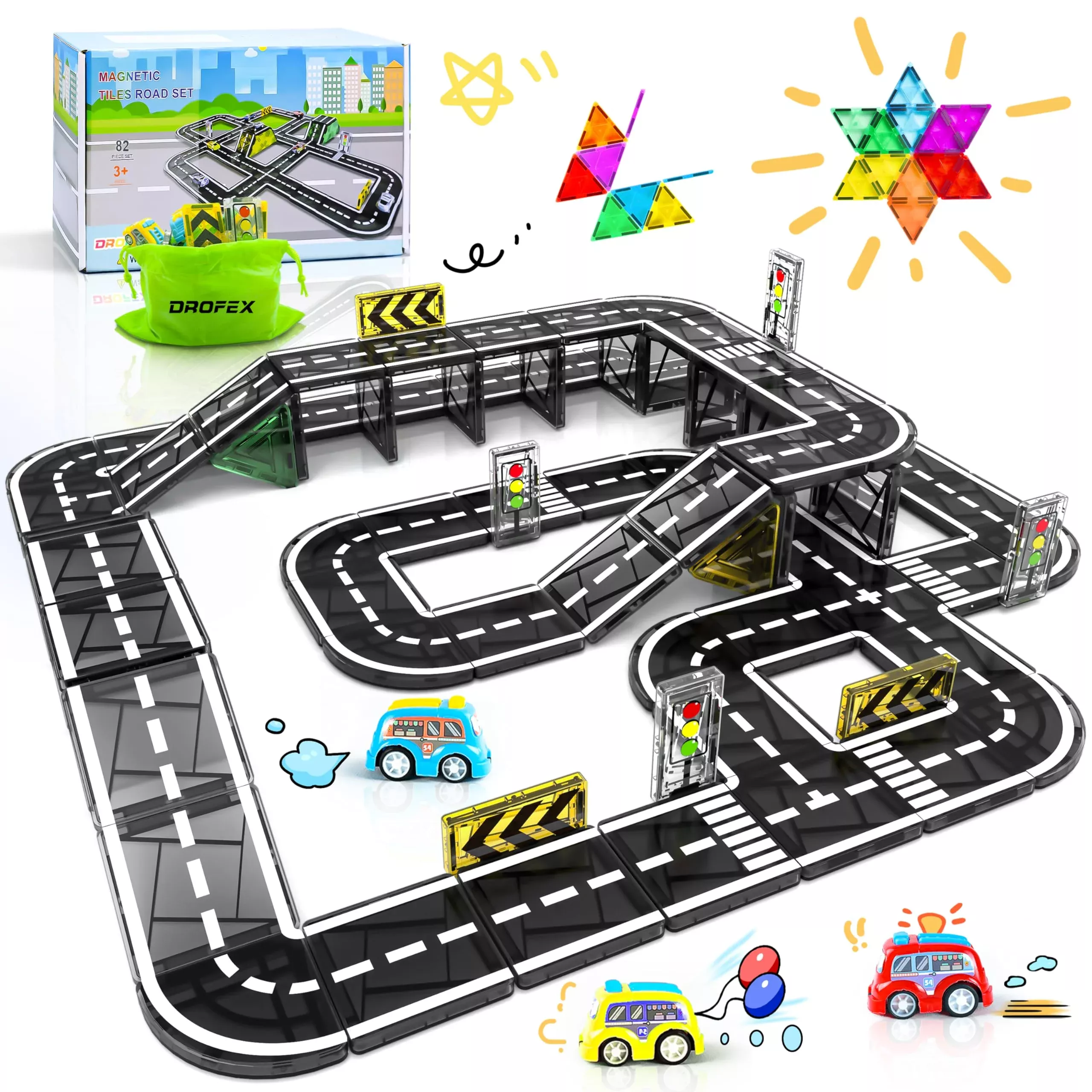 Drofex Magnetic Tiles Road Set 80pcs STEM Learning Toy Small