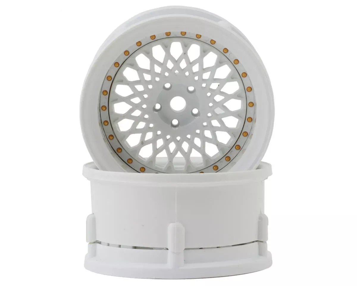 DS Racing DE-304 Triple White with Gold Rivets Mesh Drift Element Wheels (2 Pack)