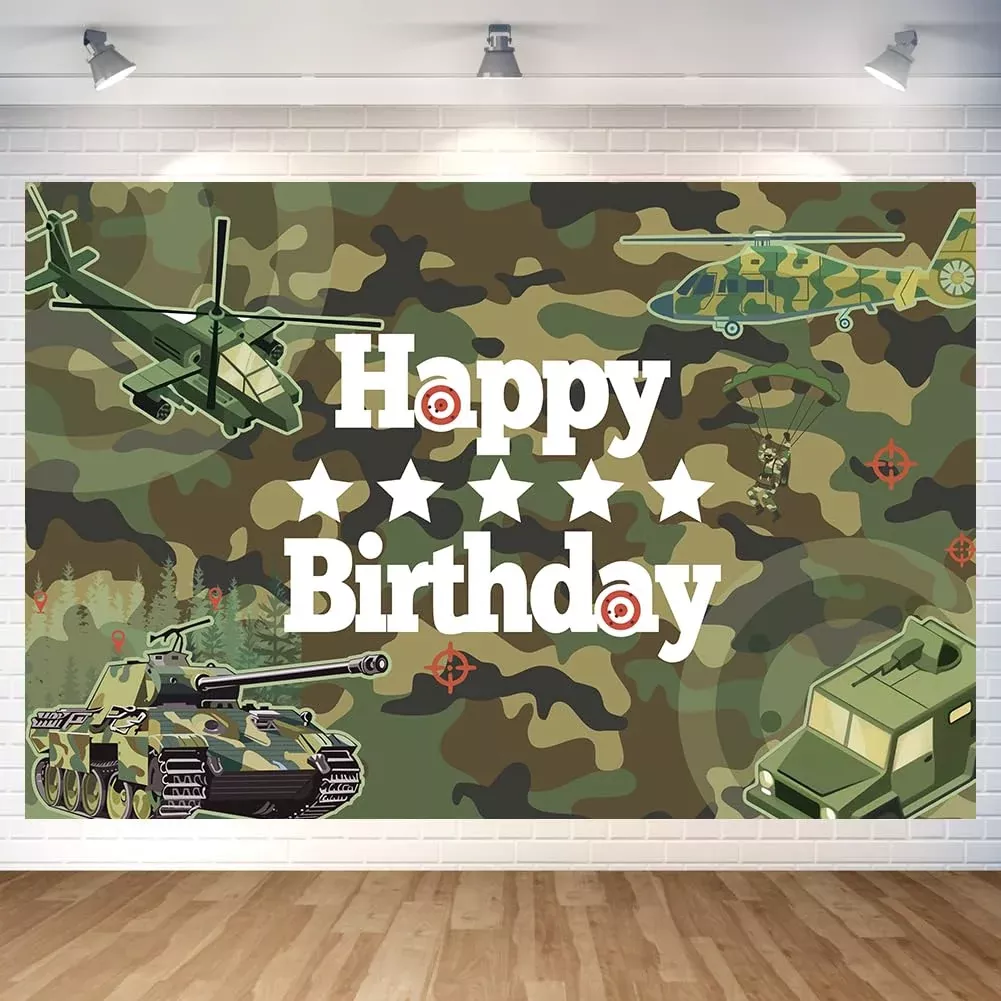 DuftGu Camouflage Birthday Backdrop 70.8x47.2 Inch Camo