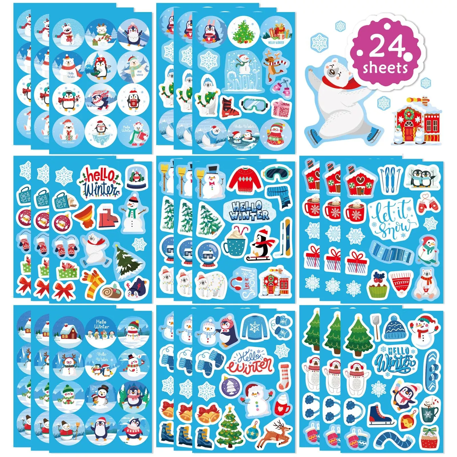 DUJAA Winter Stickers 330 PCS for Kids - Blue Holiday Decor