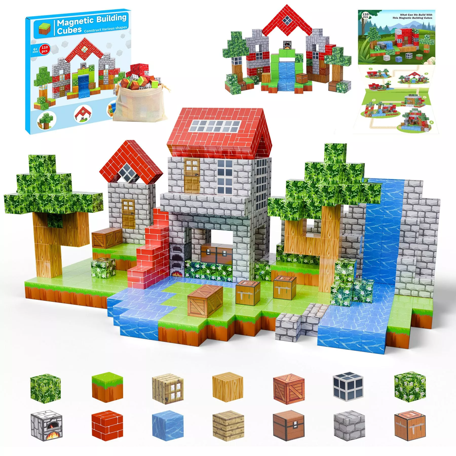 Dulsaera Magnetic Blocks Set - STEM Educational Toy, 110 Pieces, 7"x