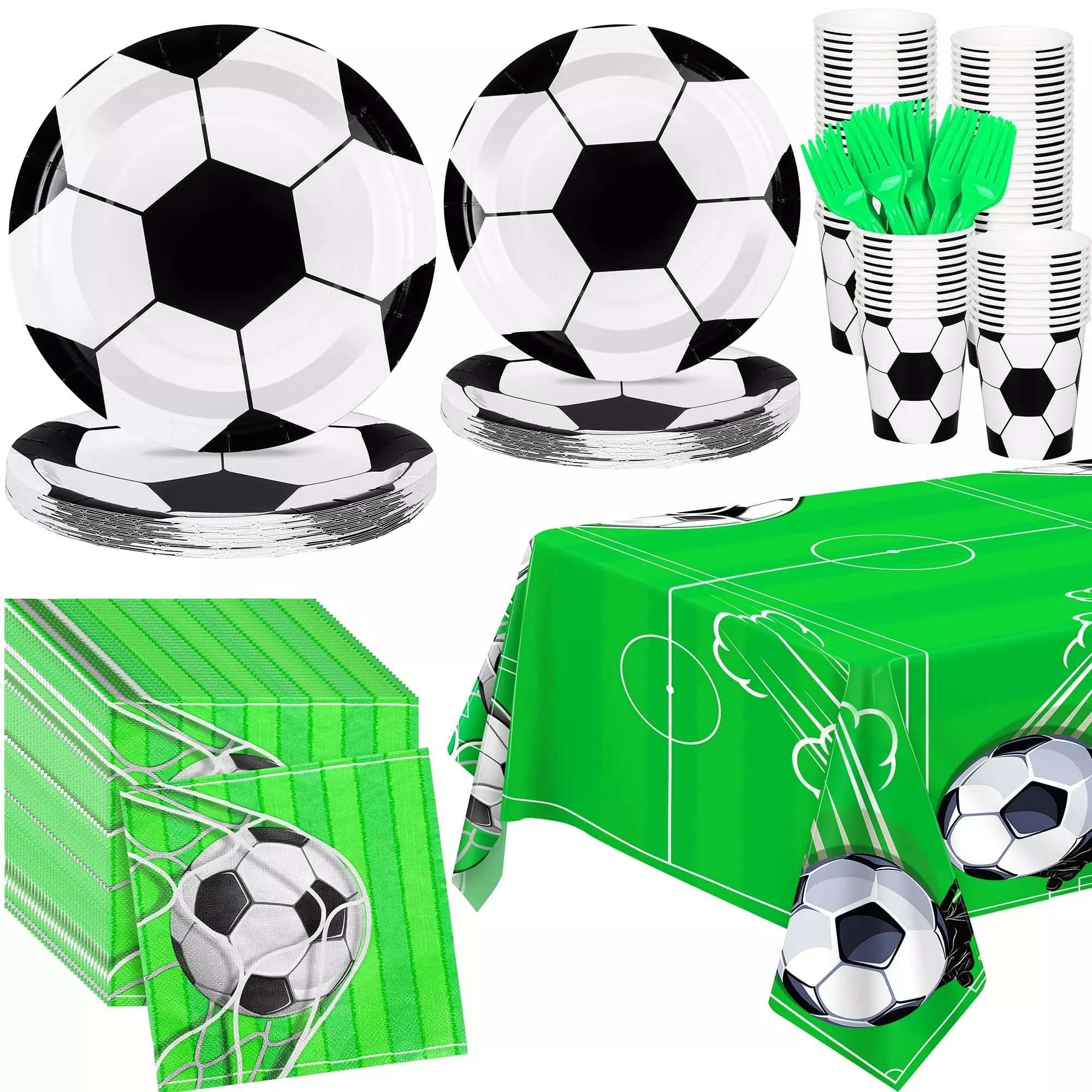 Durony 121 Pieces Soccer Party Tableware Set Include Soccer Party Plat