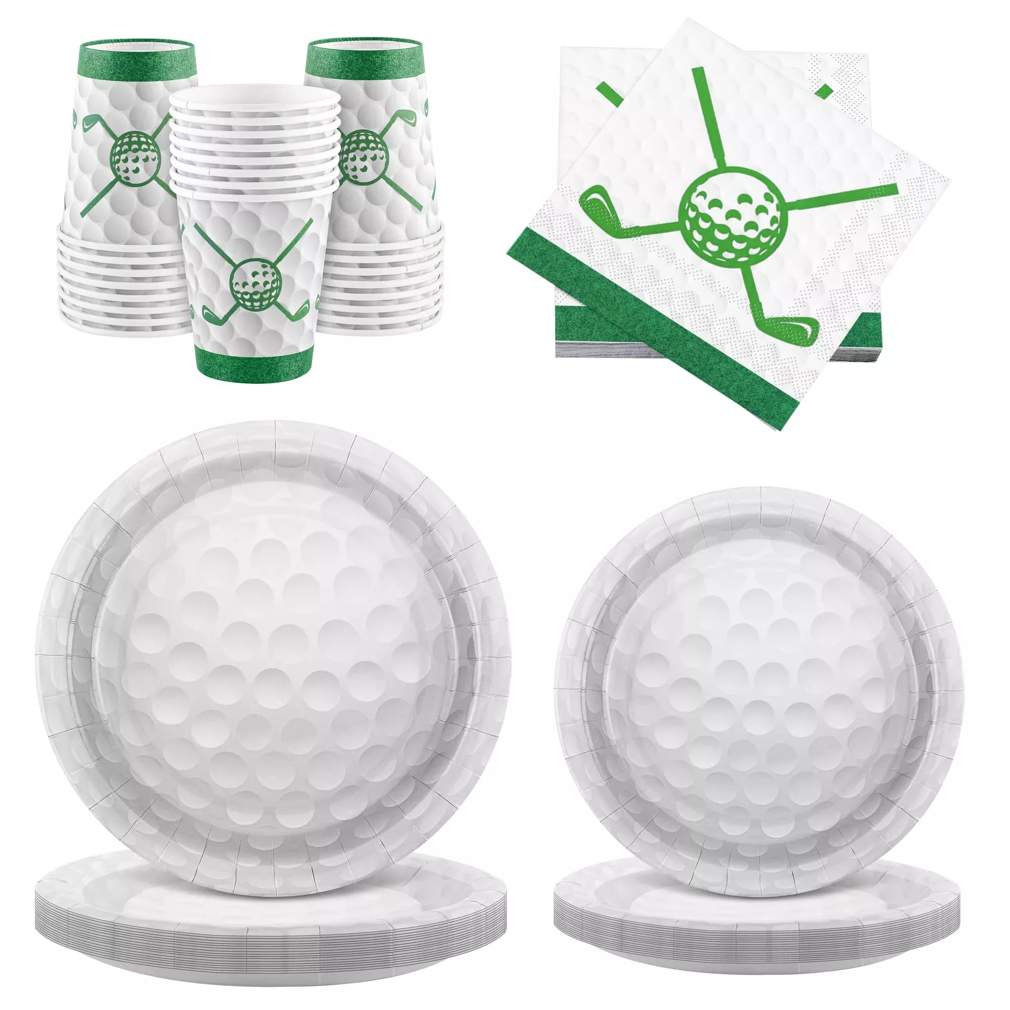 Durony Golf Tableware Set, 24 Paper Plates & Cups, White, 7-