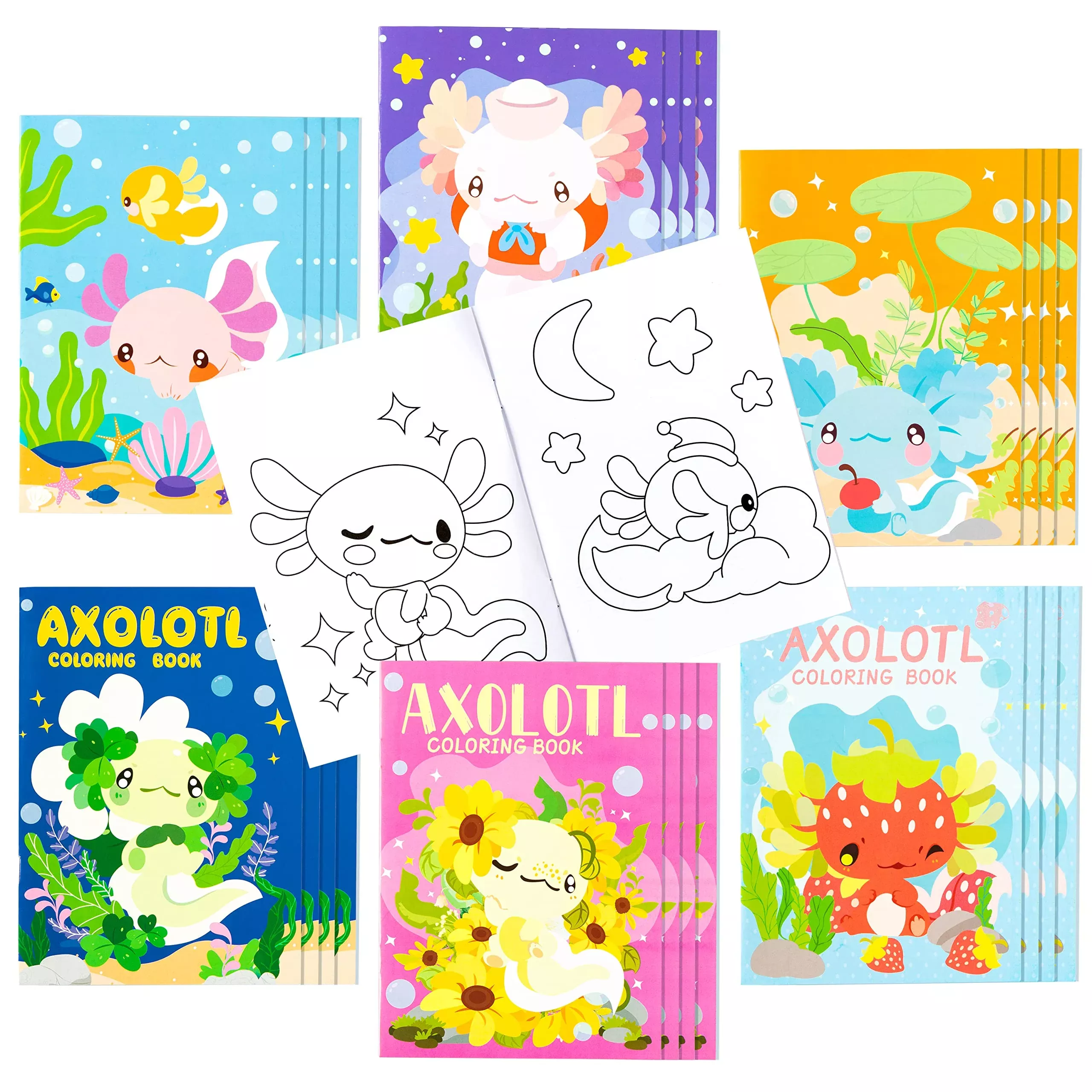 Dvbonike Axolotl Coloring Book for Kids, 6 Covers, Educational Fun