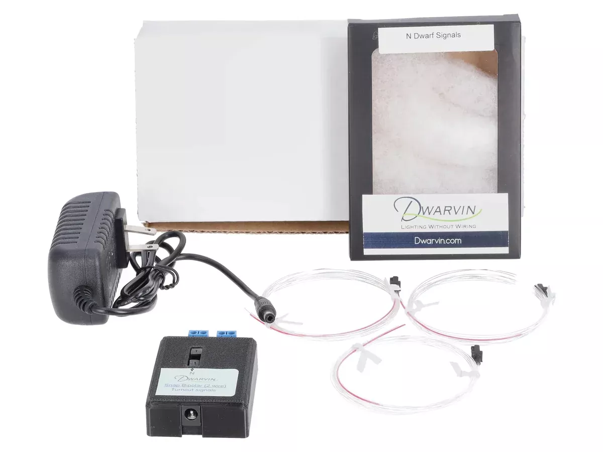 Dwarvin DVTSB2-2 N Scale Turnout Snap Bipolar 2 Wire 3 Dwarf Signals Kit with Power Supply