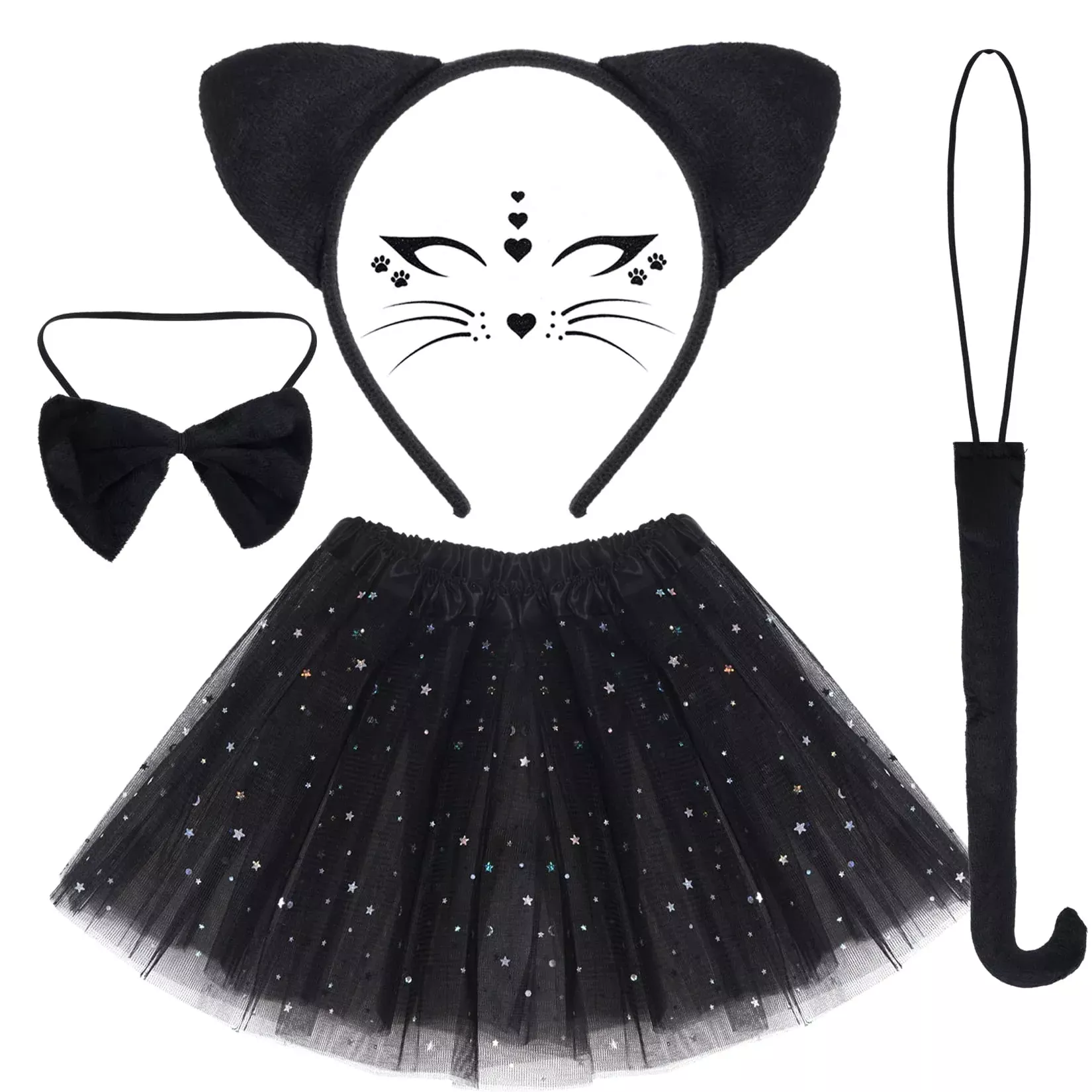 Dxhycc Cat Costume Set for Kids, Black, 5 Pieces, 2-8