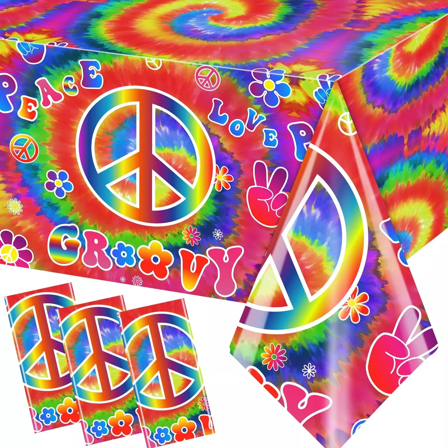 Dydamud Tie Dye Tablecloths for Parties, Rainbow, 70.8"x