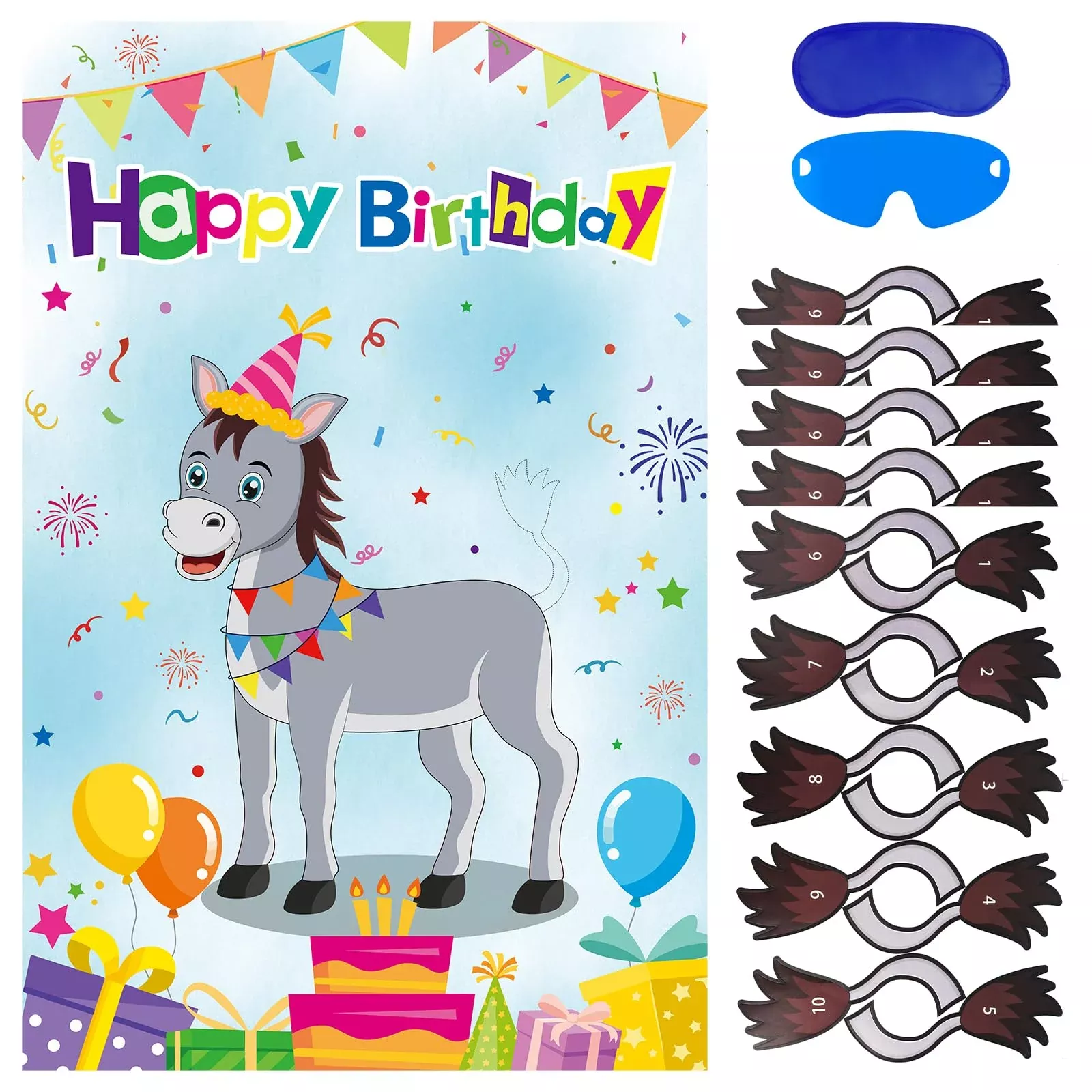 Eaezerav Donkey Party Game Set - 29x19in Poster & Stickers