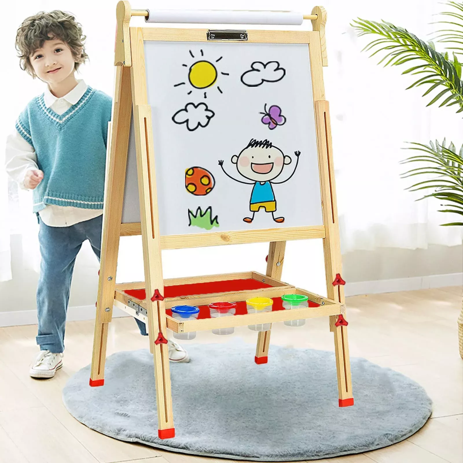 Eaq Easel For Kid,Height Adjustable Wooden Art Easel,Whiteboard Chalkb