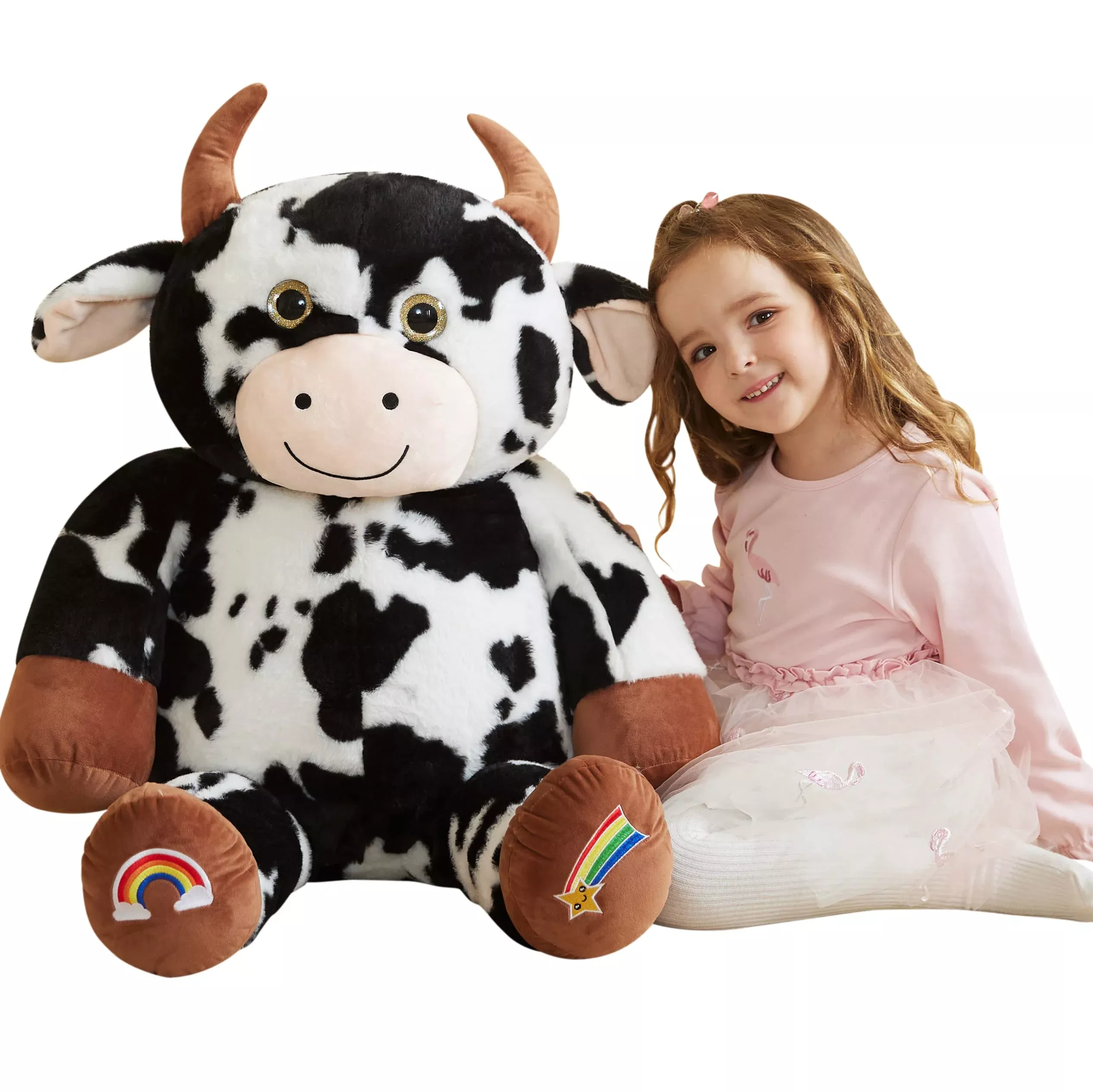 EARTHSOUND Giant Cow Plush Toy - Jumbo 30" Black and White Soft Stuffe