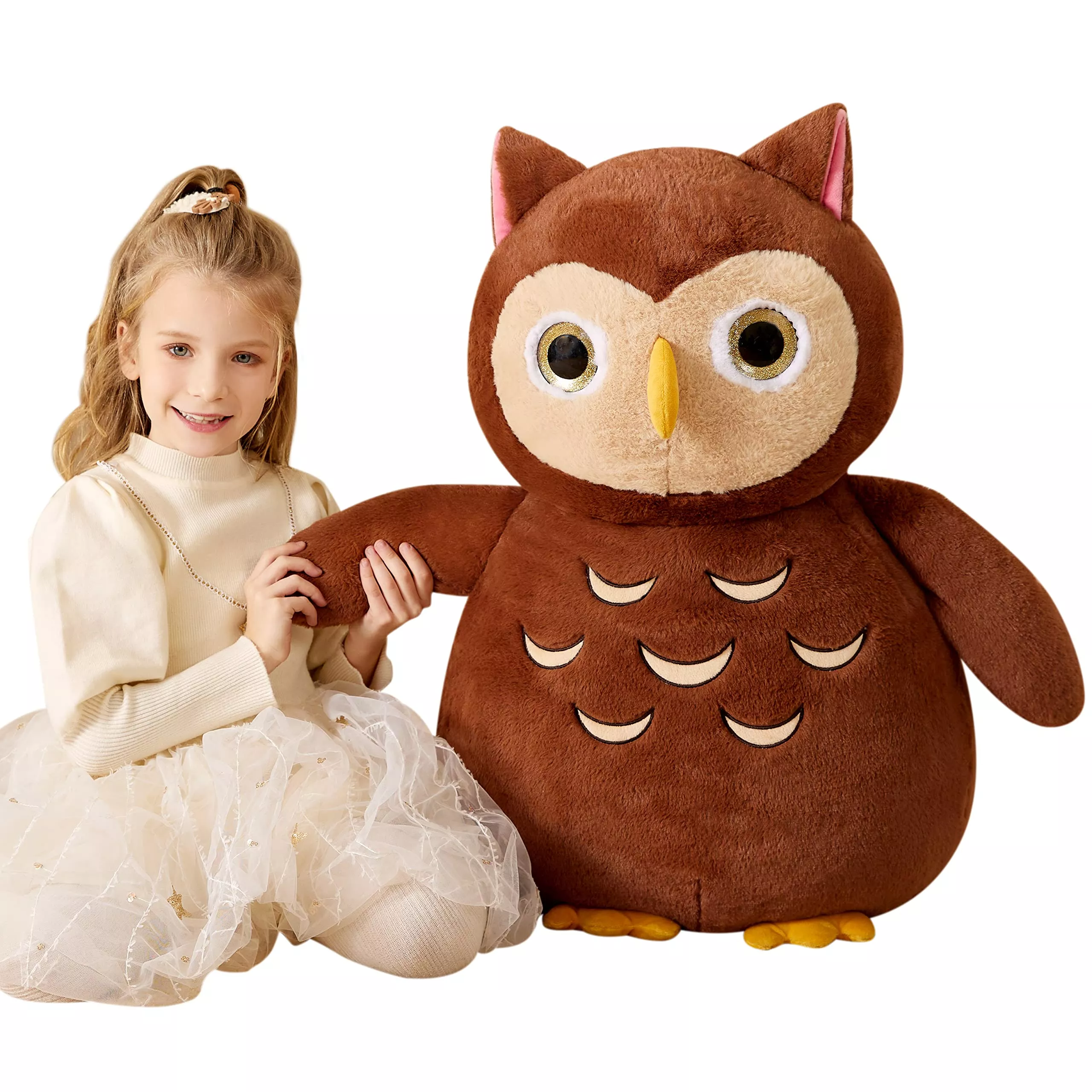 EARTHSOUND Giant Owl Plush Toy - Jumbo 23" Dark Brown Soft Polyester S