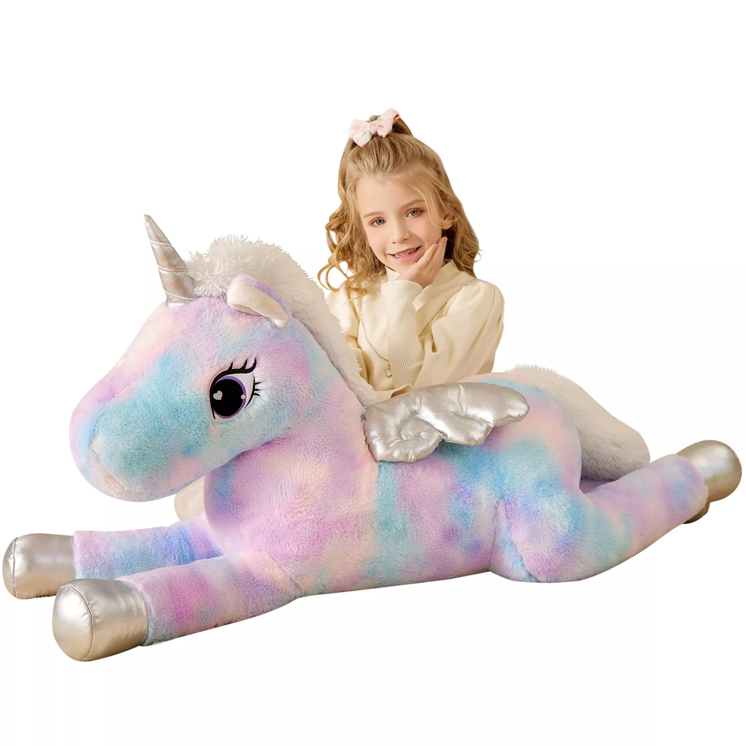 EARTHSOUND Giant Unicorn Plush Toy, 43" Jumbo Soft Multicolored Stuffe