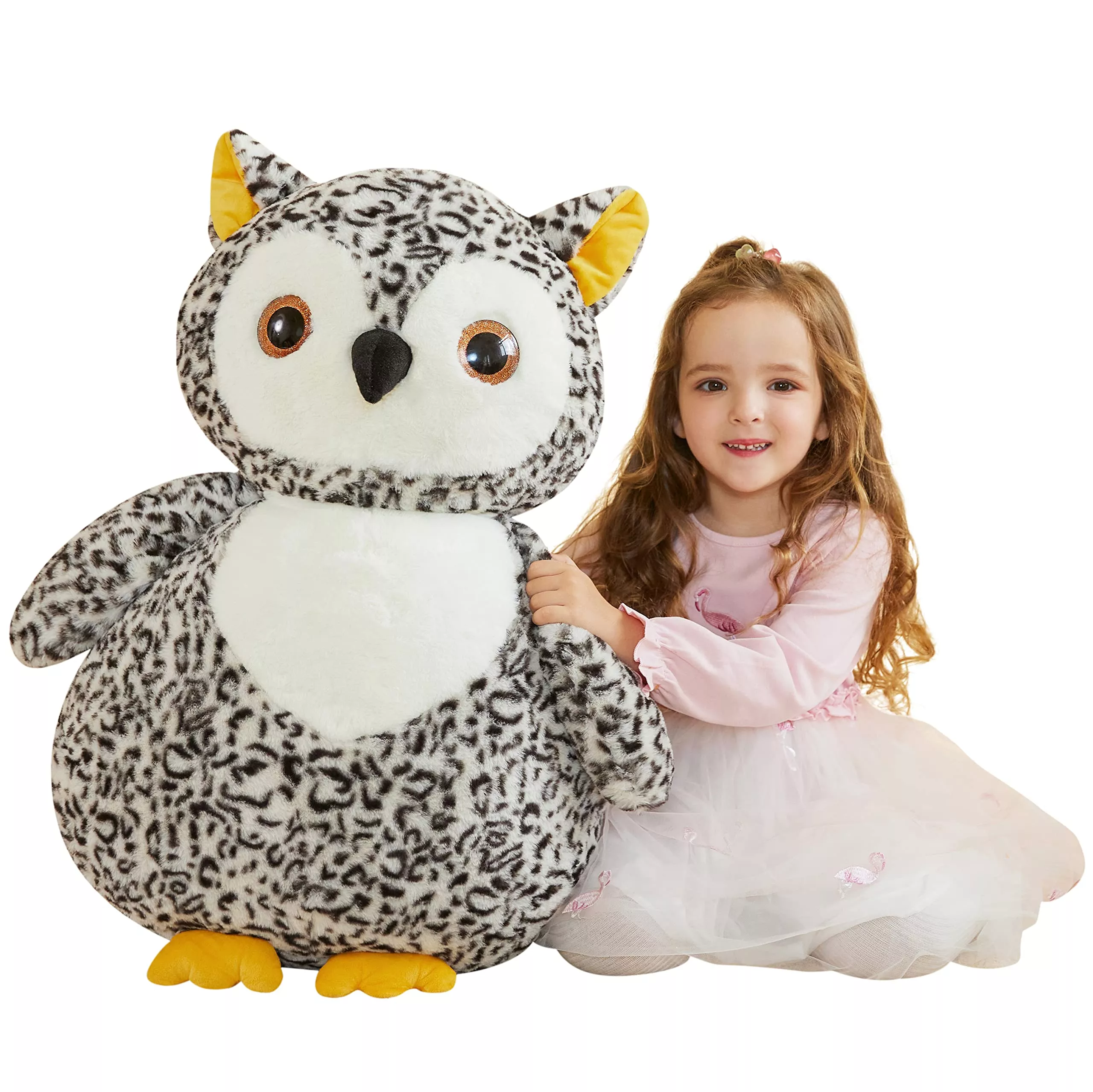 EARTHSOUND Large Stuffed Owl Plush Toy 23 inches Light Gray