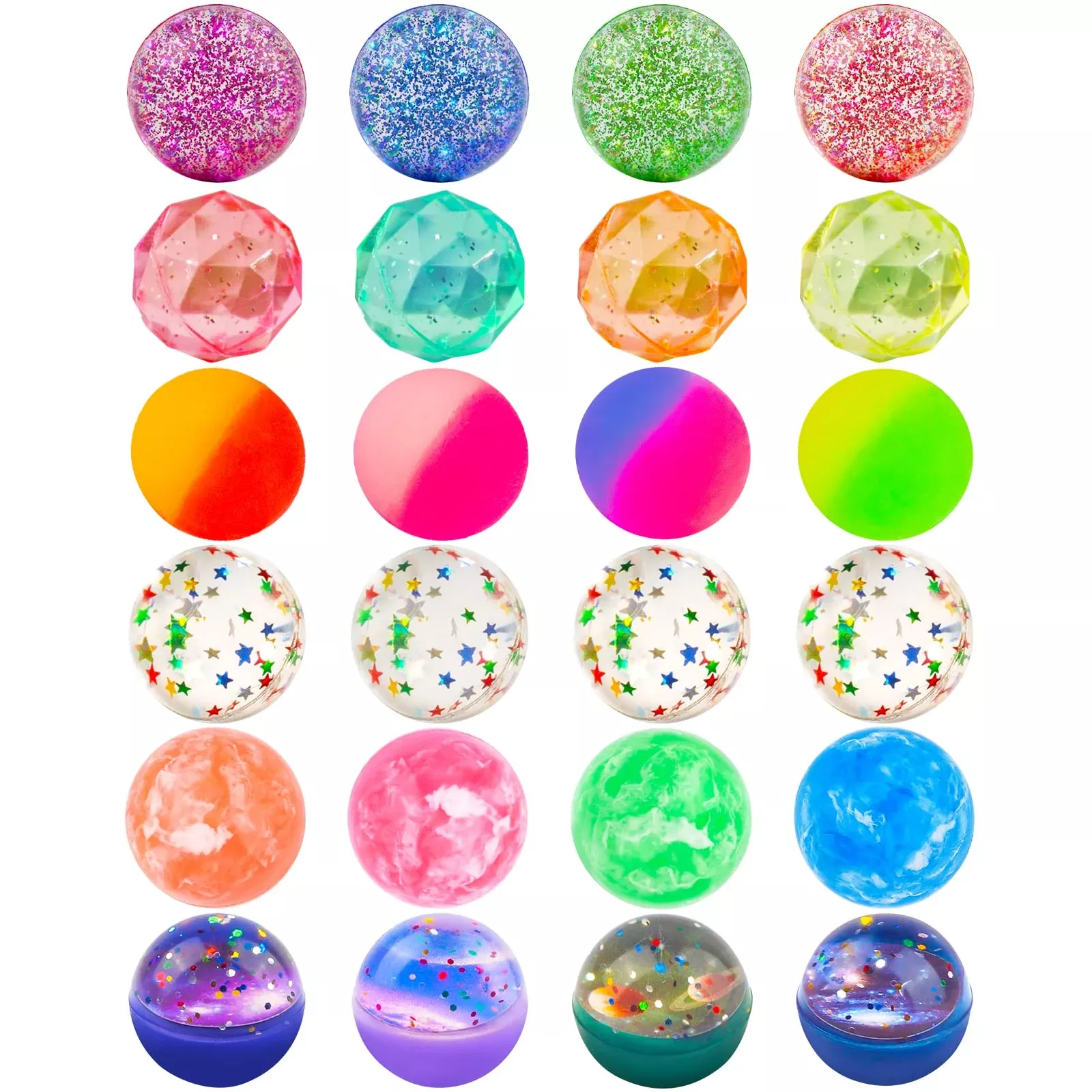 Ecoofor Bouncy Balls for Kids, 32mm, 24 Pieces, Assorted