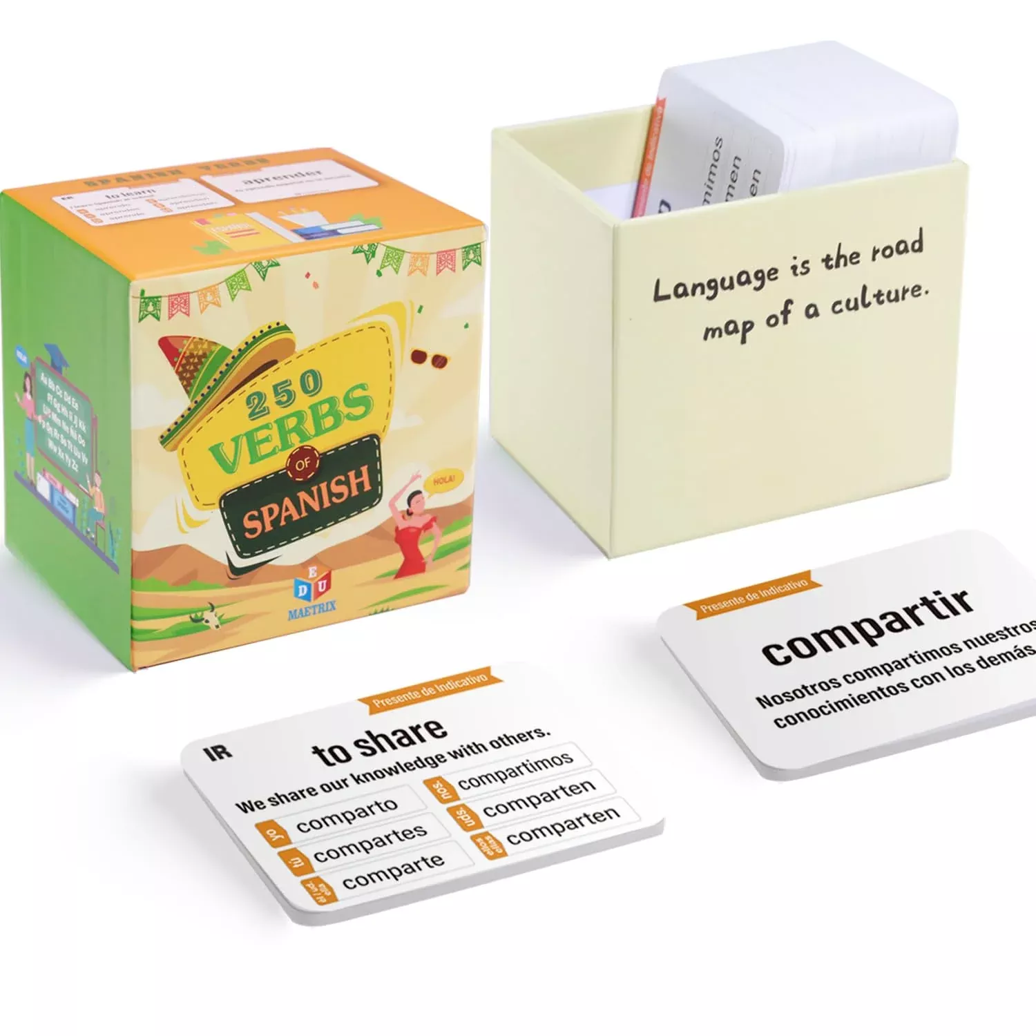 EDUMAETRIX Spanish Verb Conjugation Cards, 250 Double-Sided, White