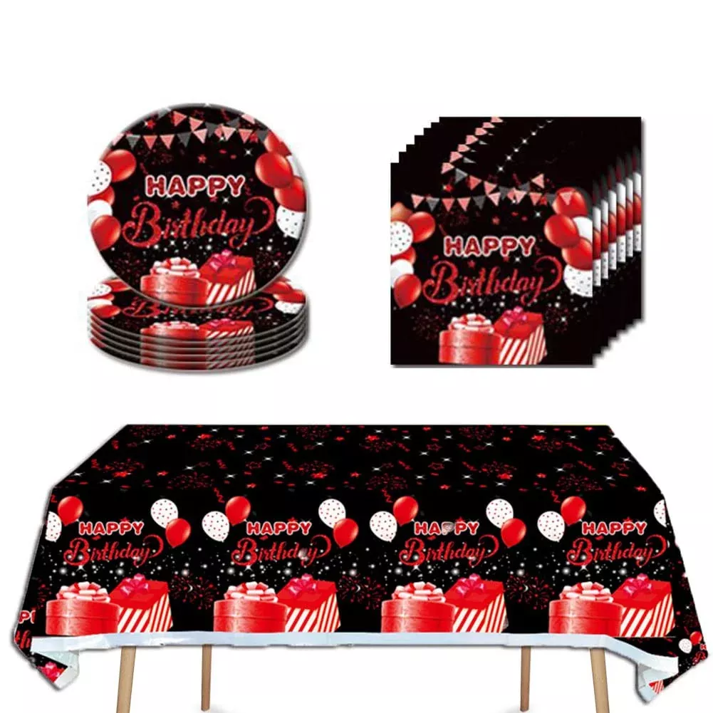 Egami Party Tableware Set for 20 Guests, Black and Red, 41pcs