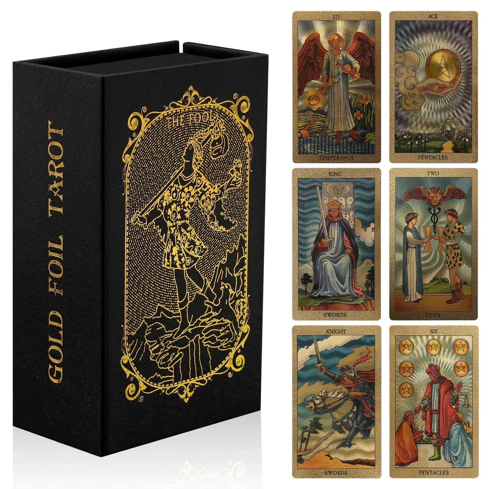 EGCUQ Tarot Cards with Guide Book, Waterproof, Gold, 4.72x2