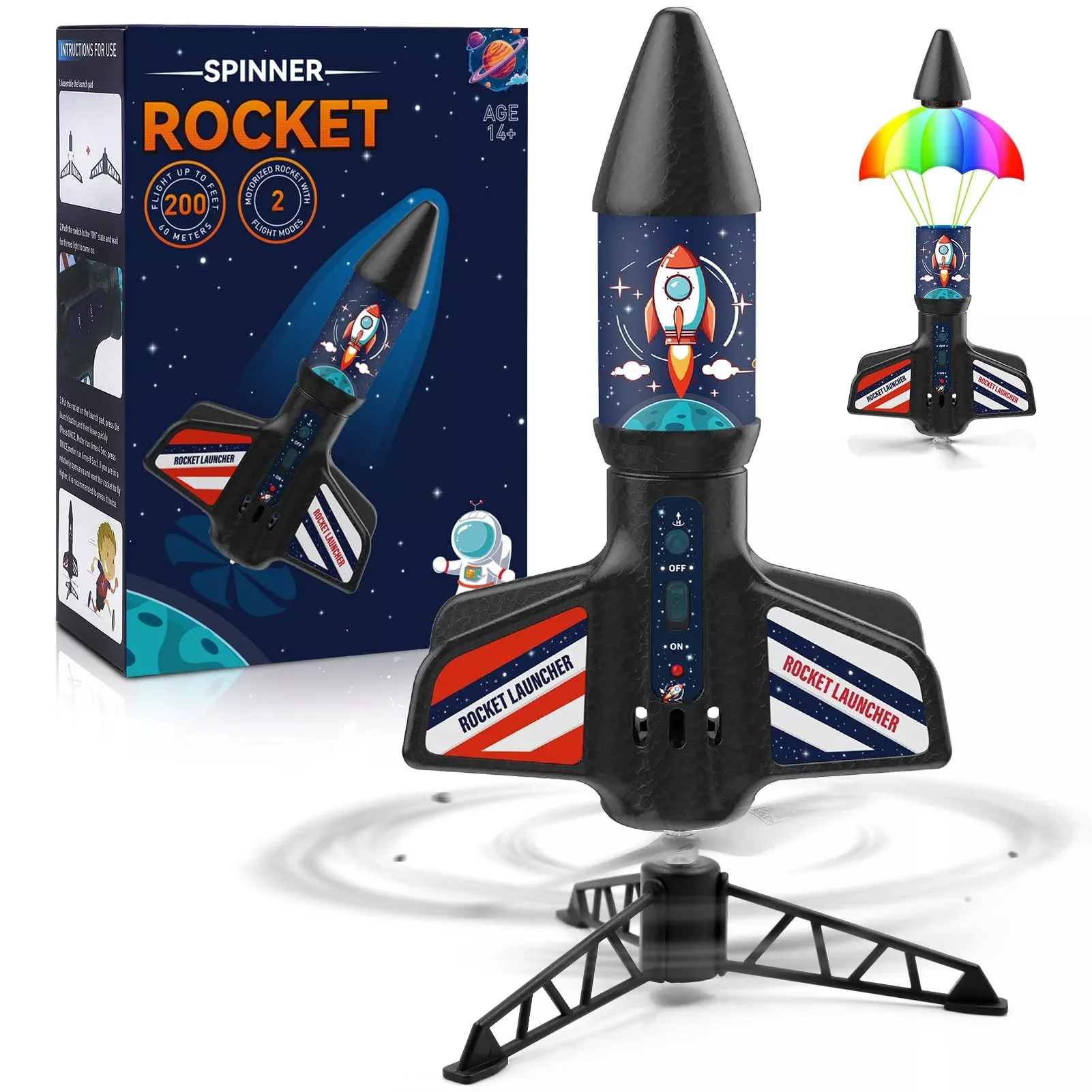 Eieymct Rocket Launcher for Kids 100ft Flight Black 5.5x3