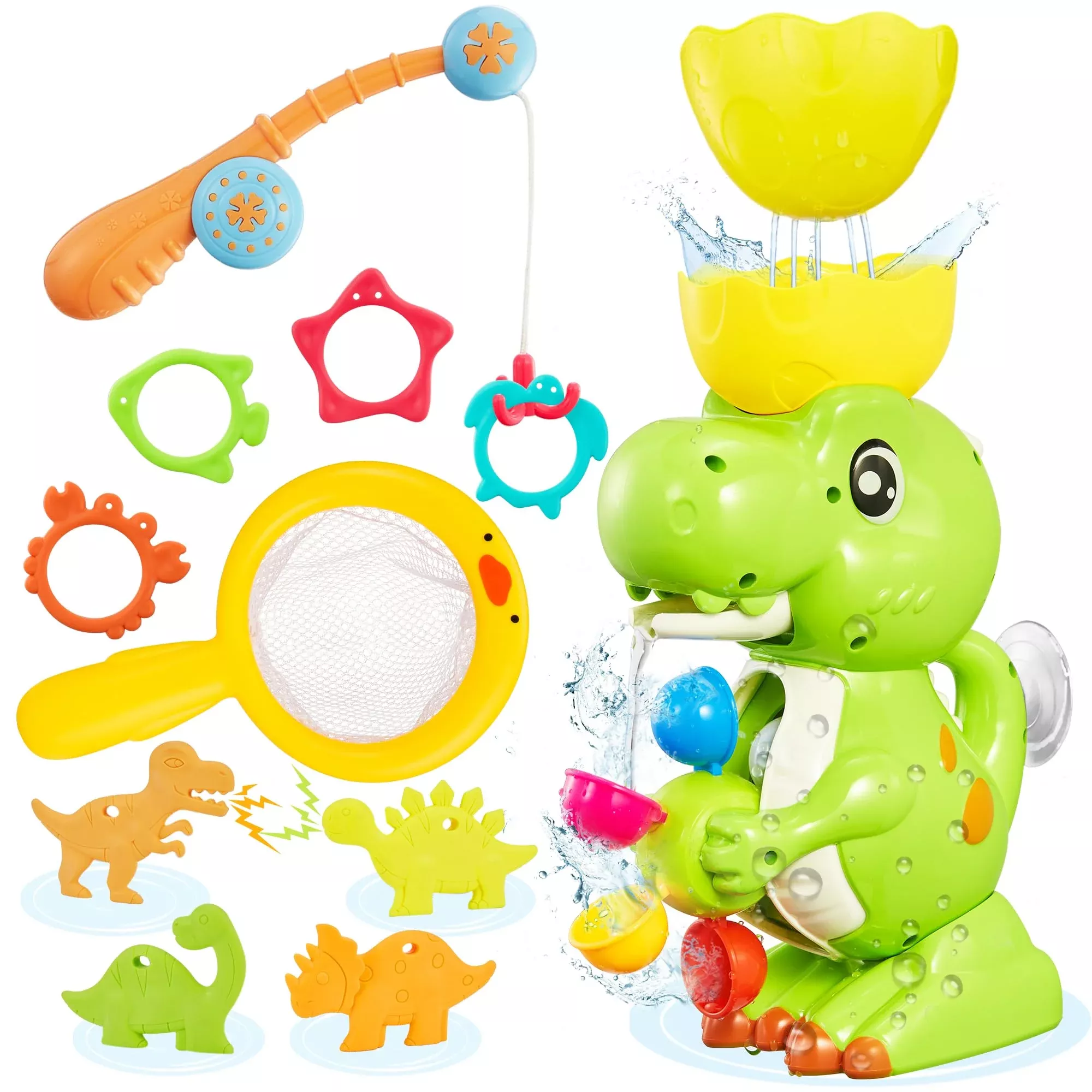 EKU EASYKU Dinosaur Bath Toys Set for Kids, Small Waterfall Fun