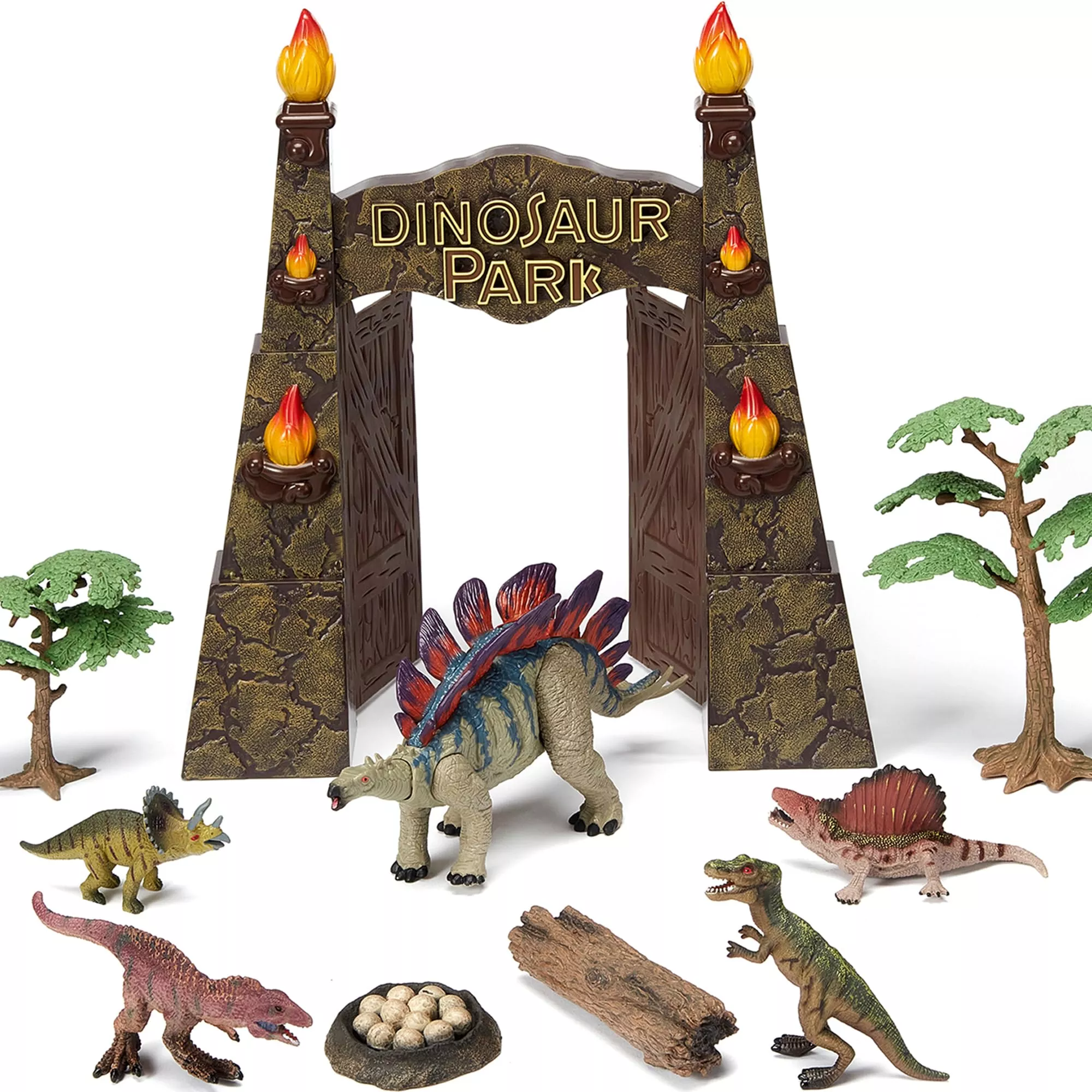 EKU EASYKU Stegosaurus Dinosaur Play Set with Park Gate and Props