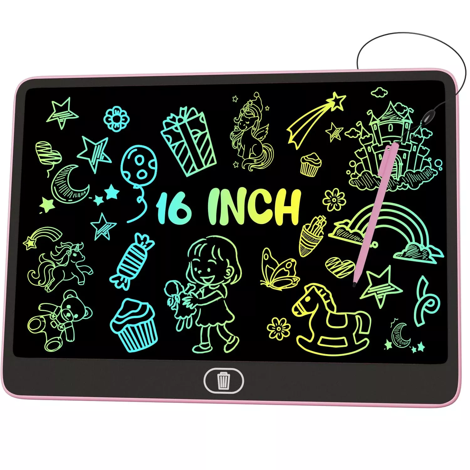 Electight Kids LCD Writing Tablet - 16" Pink, Portable Doodle Board
