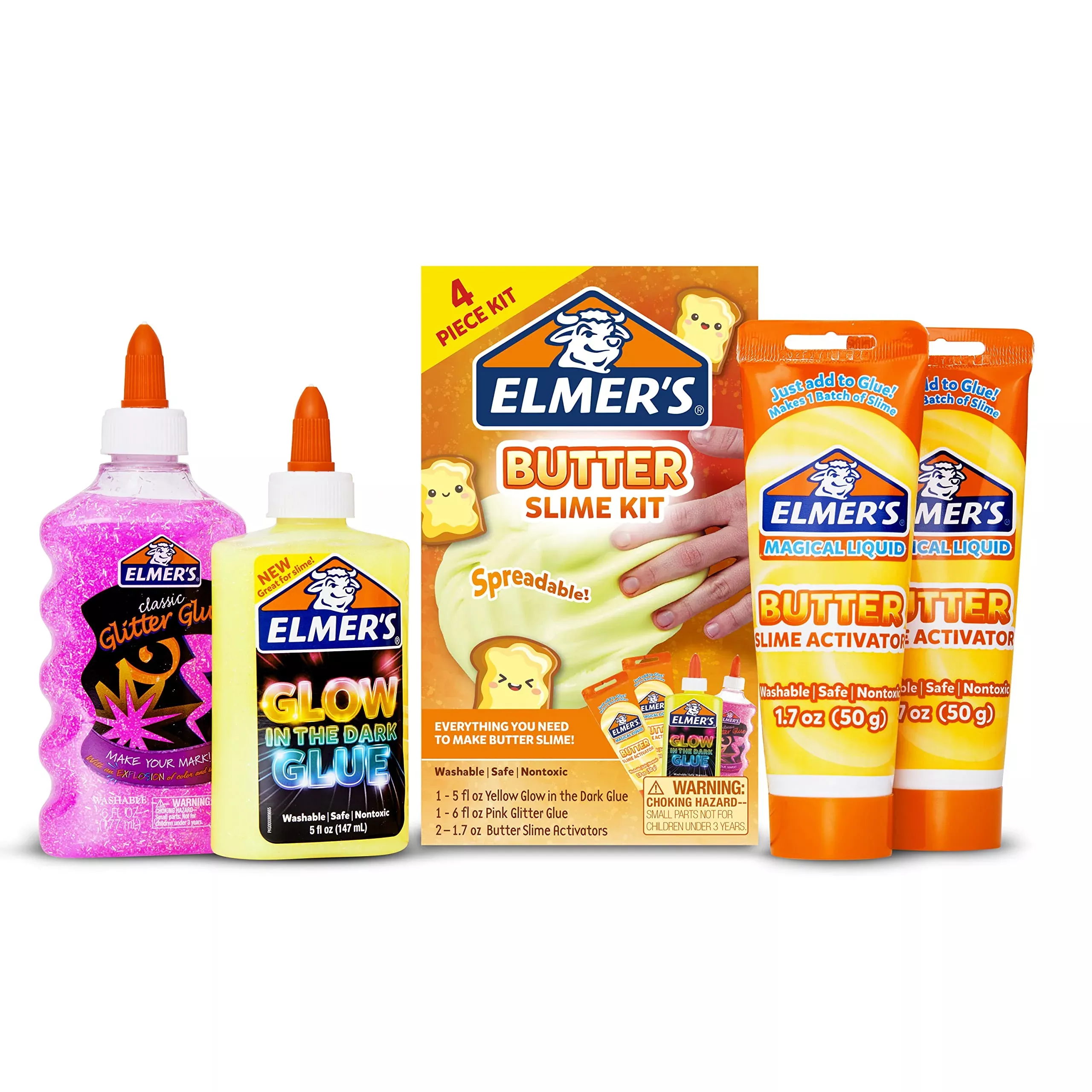 Elmer's Butter Slime Kit - Yellow Glow in the Dark & Glitter Glue, Medium