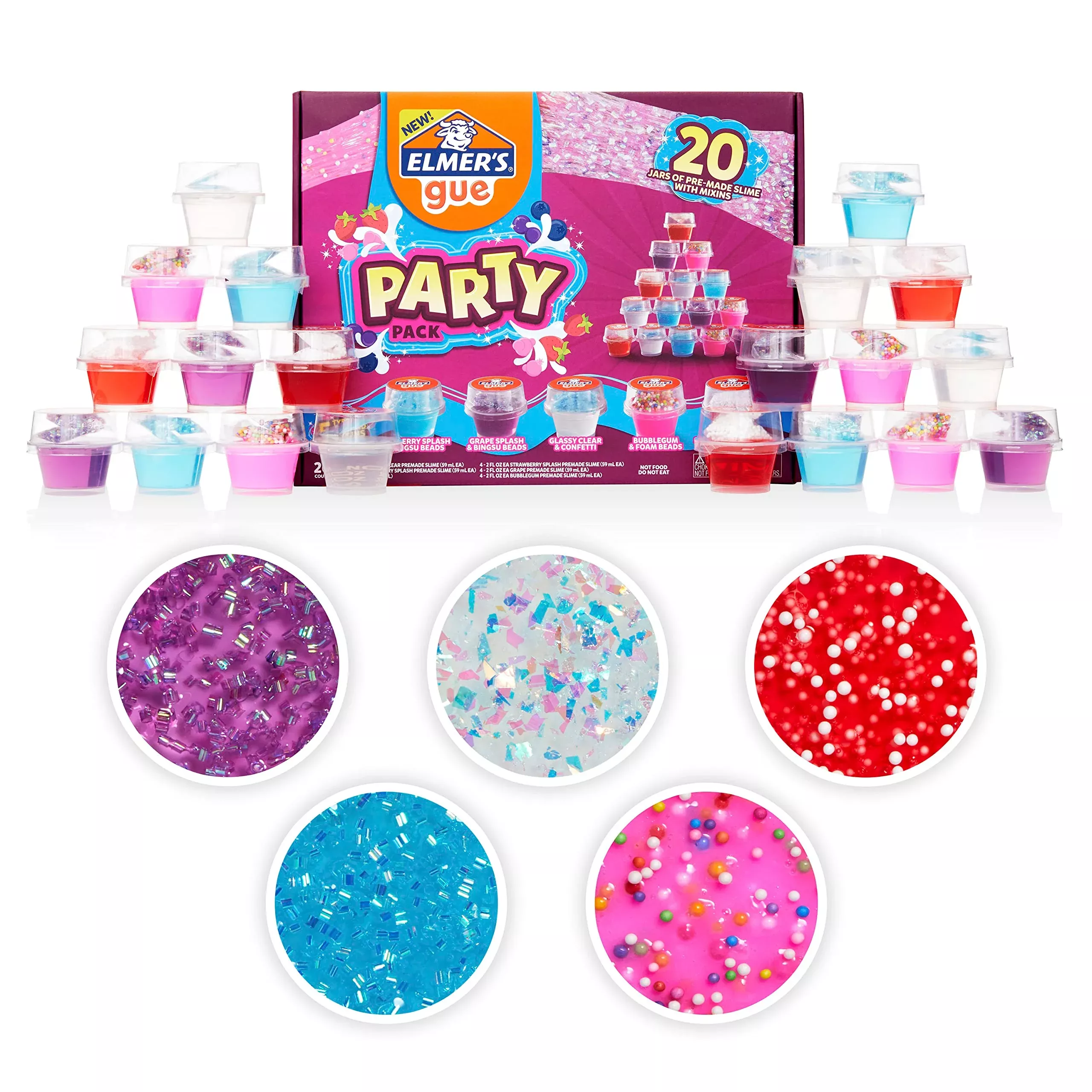 Elmer's Gue Party Pack - 20 Jars of Pre-Made Slime with Mix