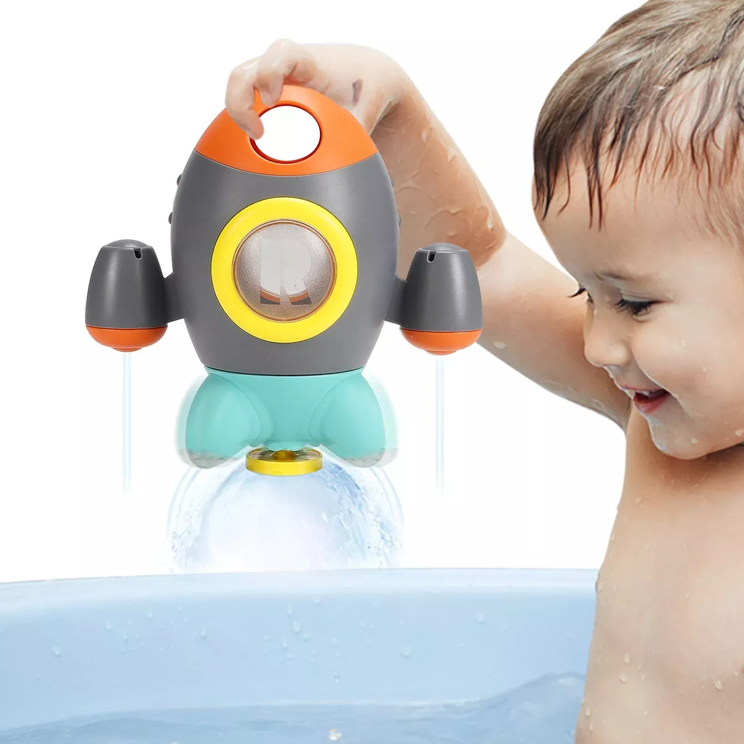 Elovien Rocket Bath Toy for Toddlers, Orange, Small, BPA-Free