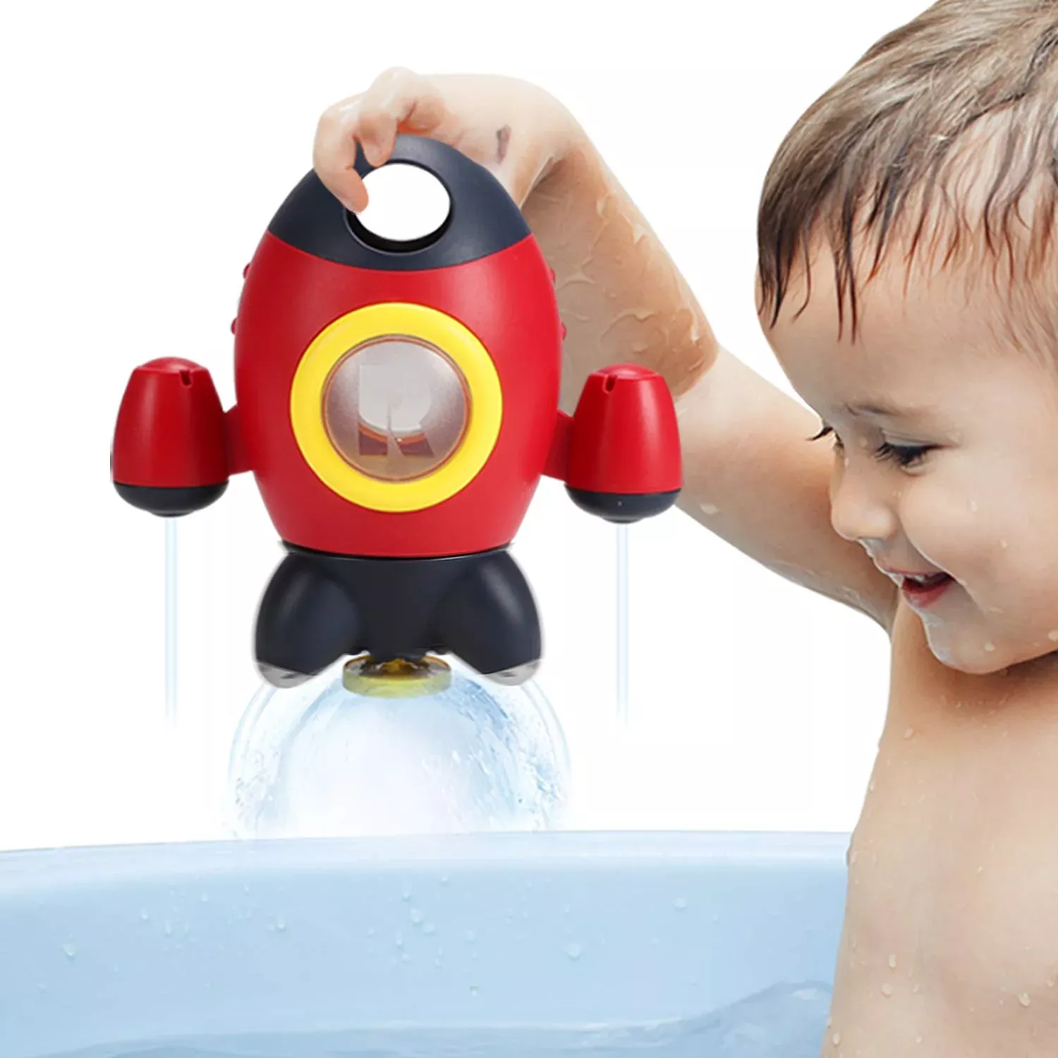 Elovien Rocket Bath Toy for Toddlers - Red, Small, BPA-Free