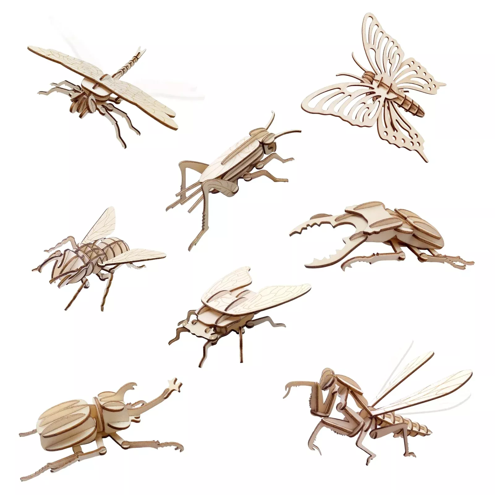 ELX 3D Wooden Insect Puzzle Set, Small, 8 Pieces, Colorful