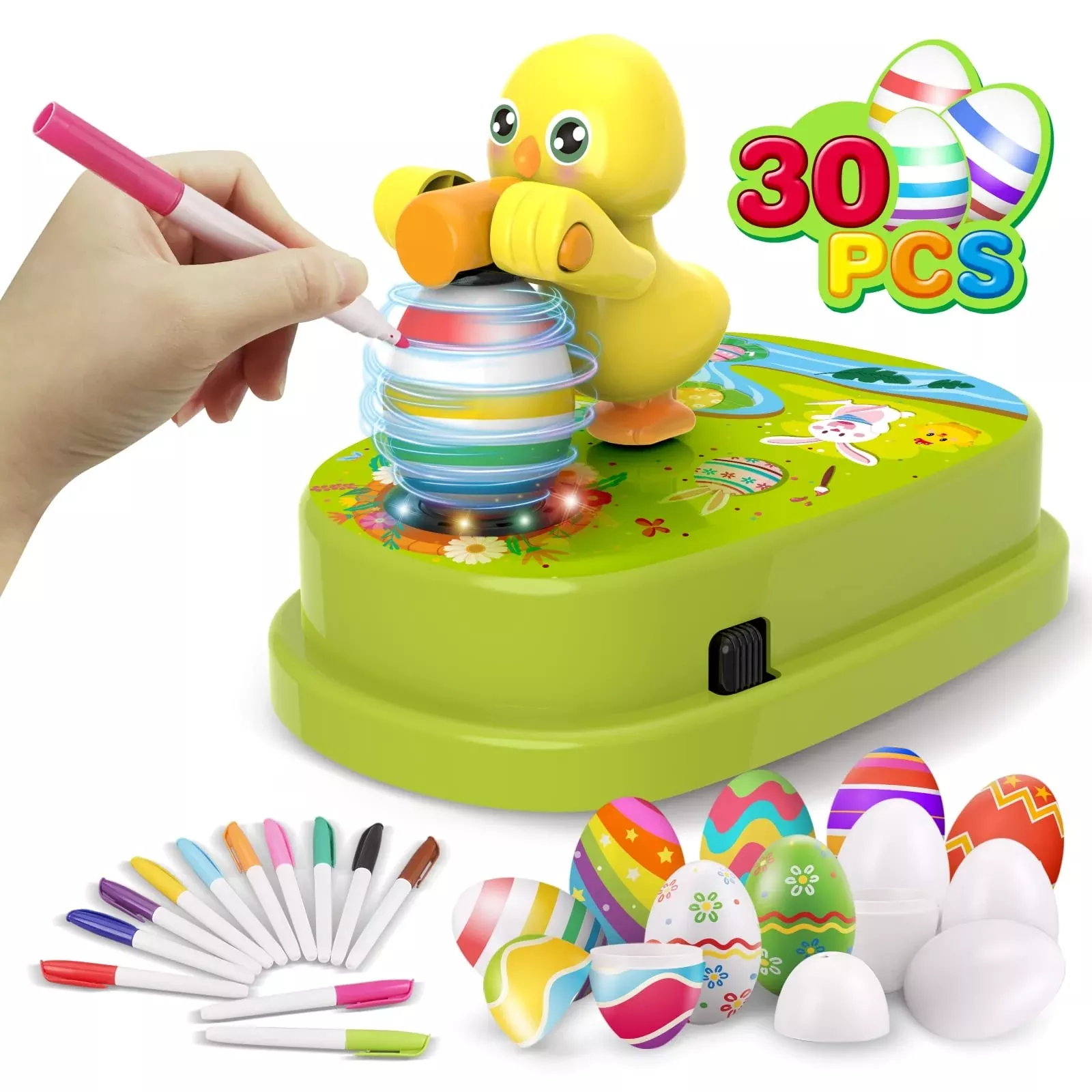 Engfa Egg Dye Kit Spinner for Kids - Colorful Plastic Eggs, Yellow-green