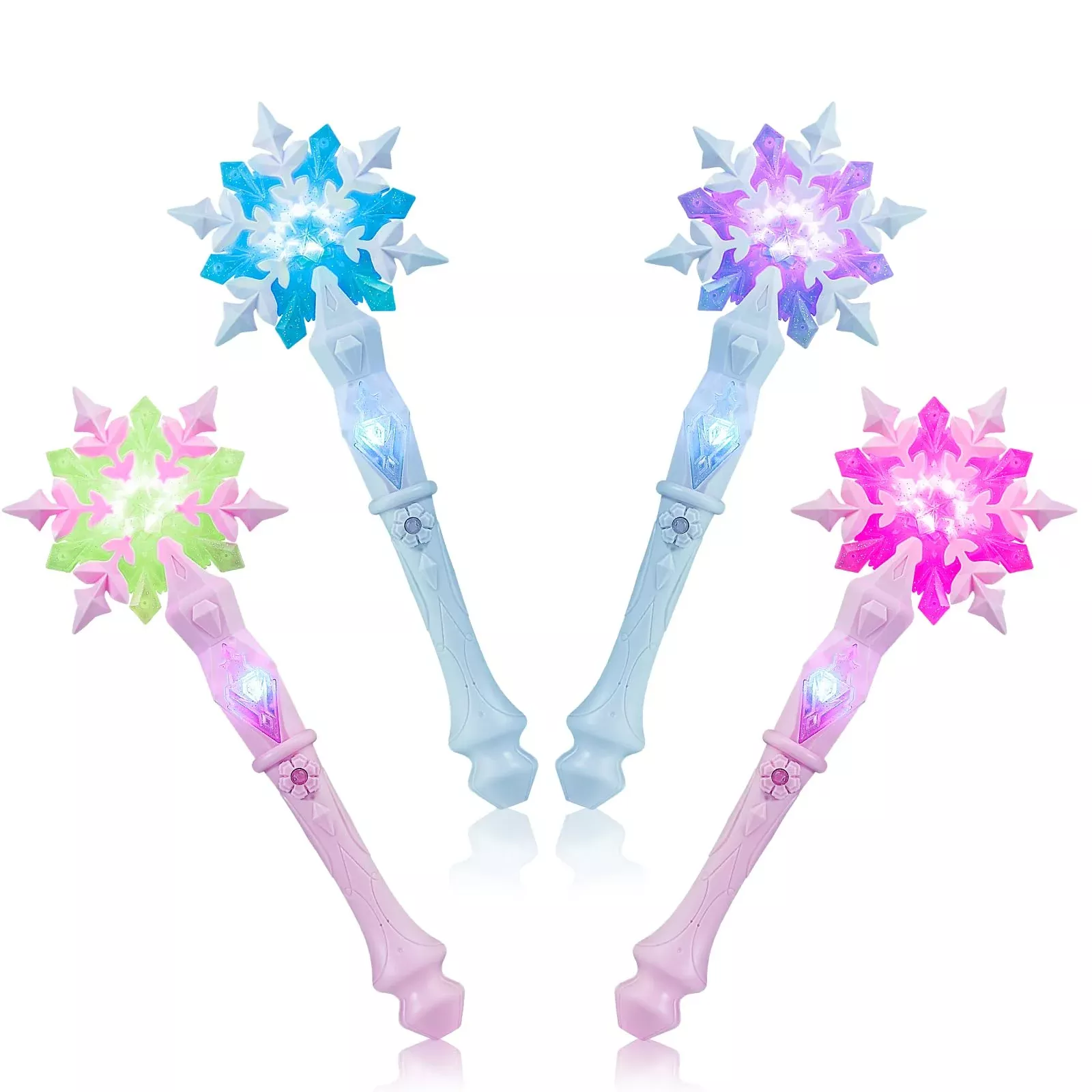EnrichFun Light Up Snowflake Wand Set for Kids - 4 Pieces, Blue & Pink